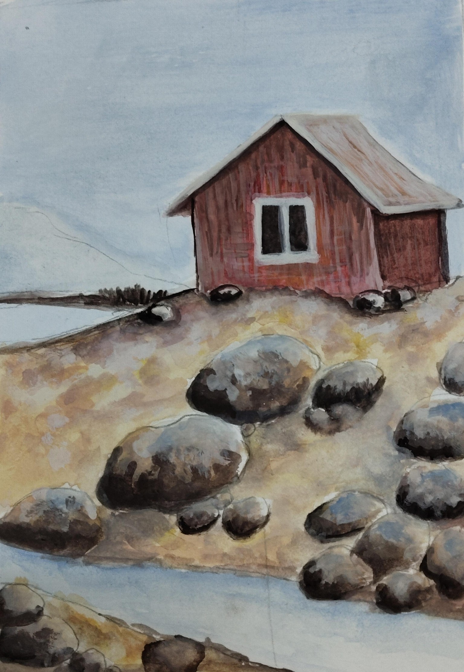 Gouache Landscape with rock study - image 1 - student project