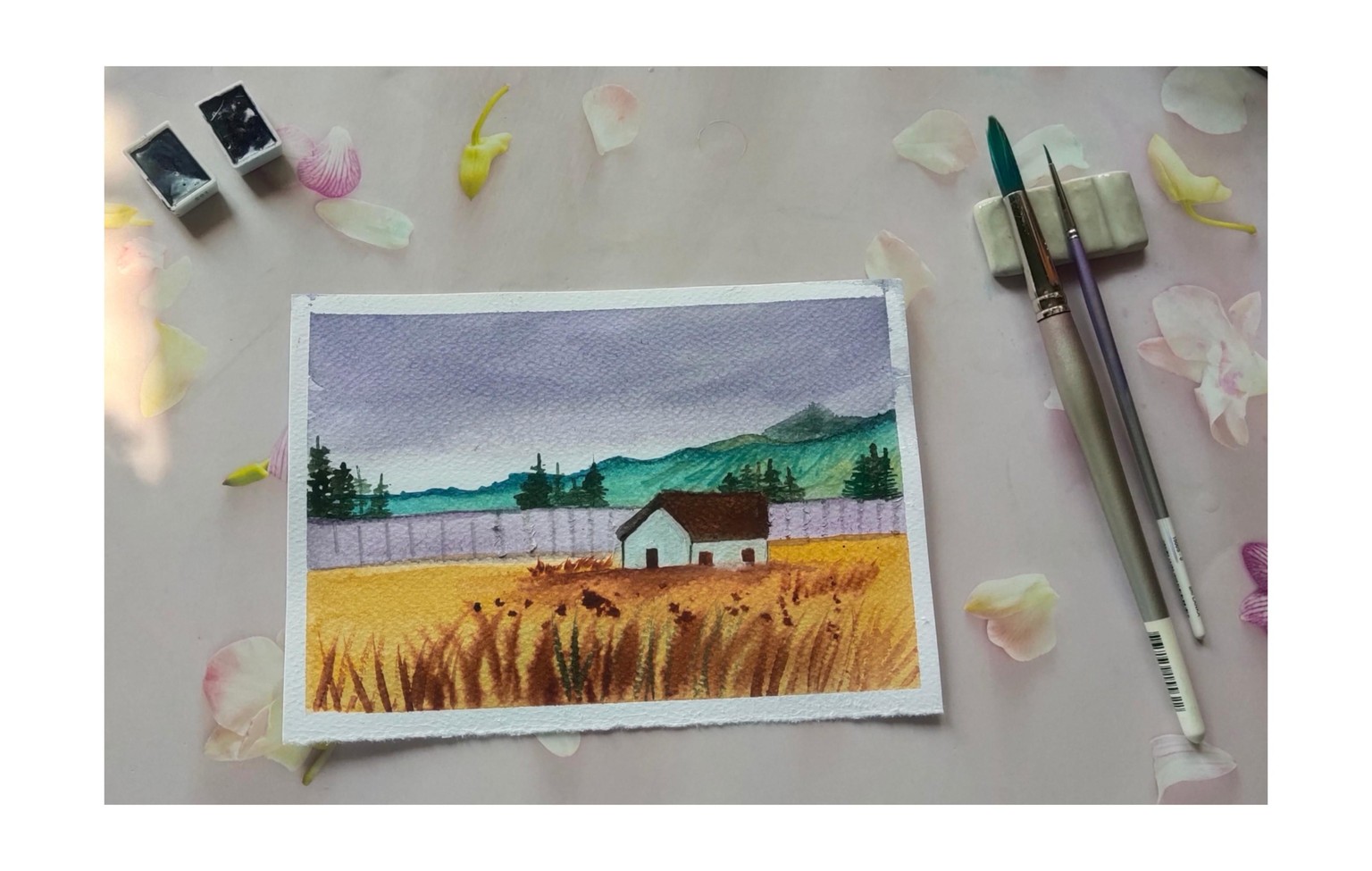 Granulating watercolor landscape - image 5 - student project