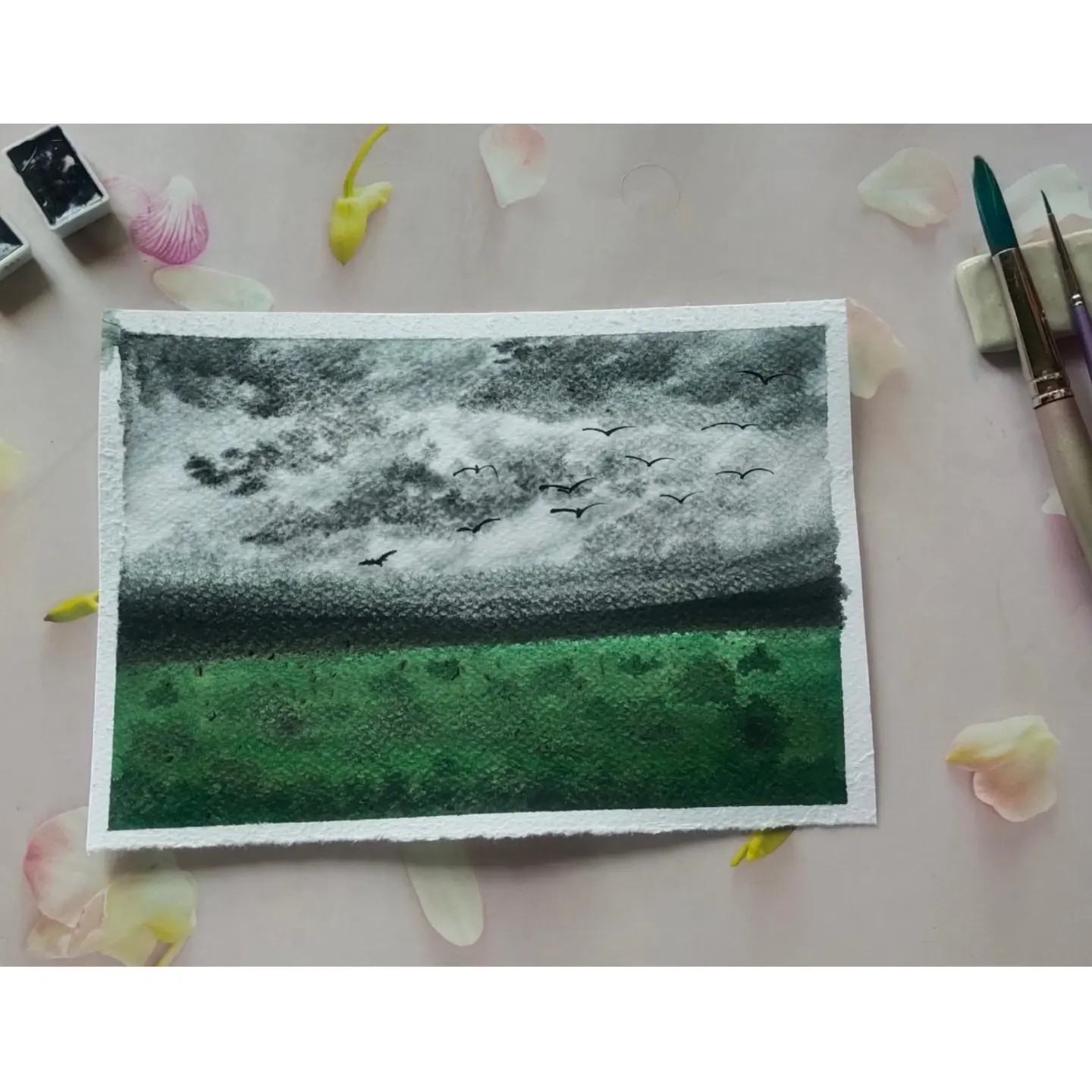 Granulating watercolor landscape - image 4 - student project