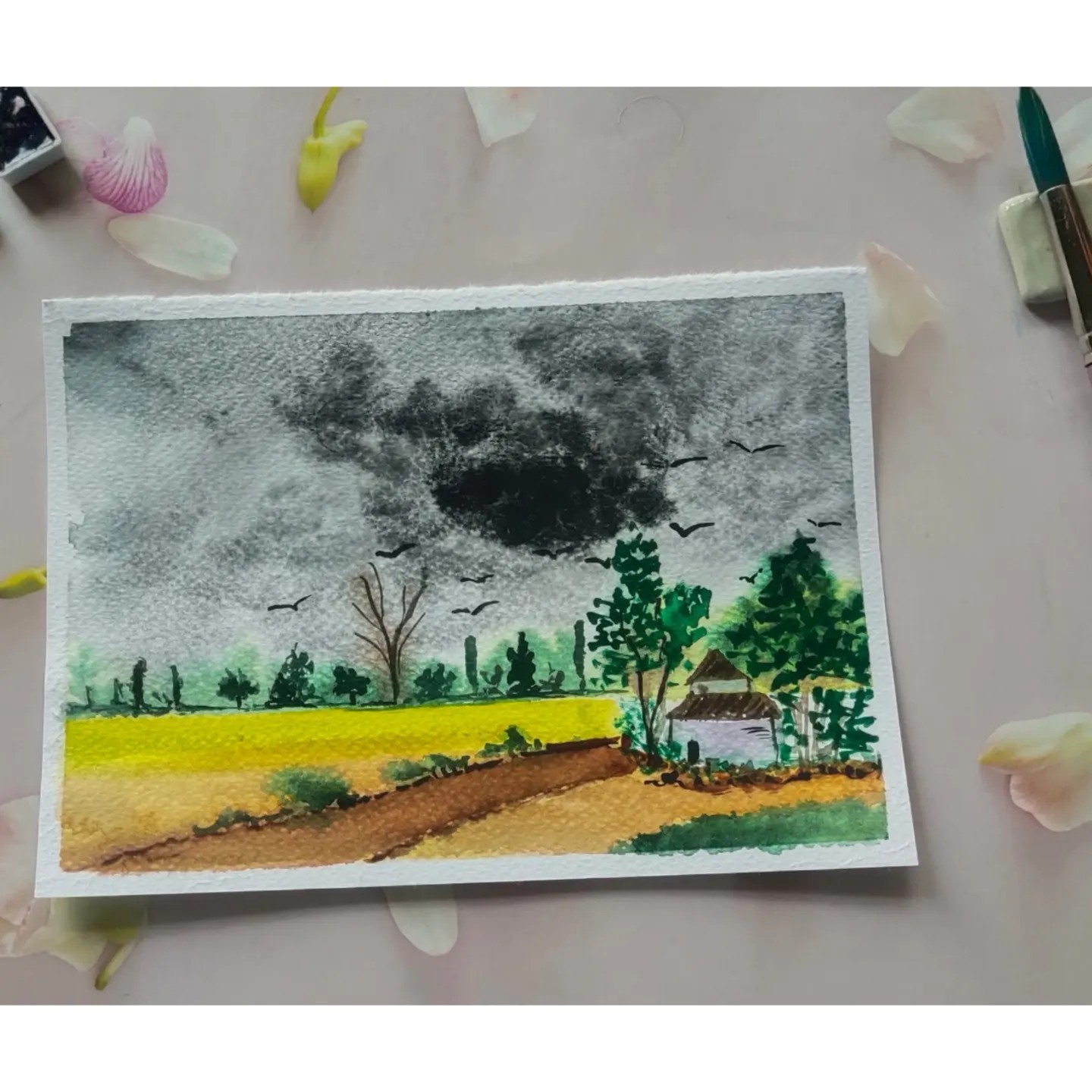 Granulating watercolor landscape - image 3 - student project