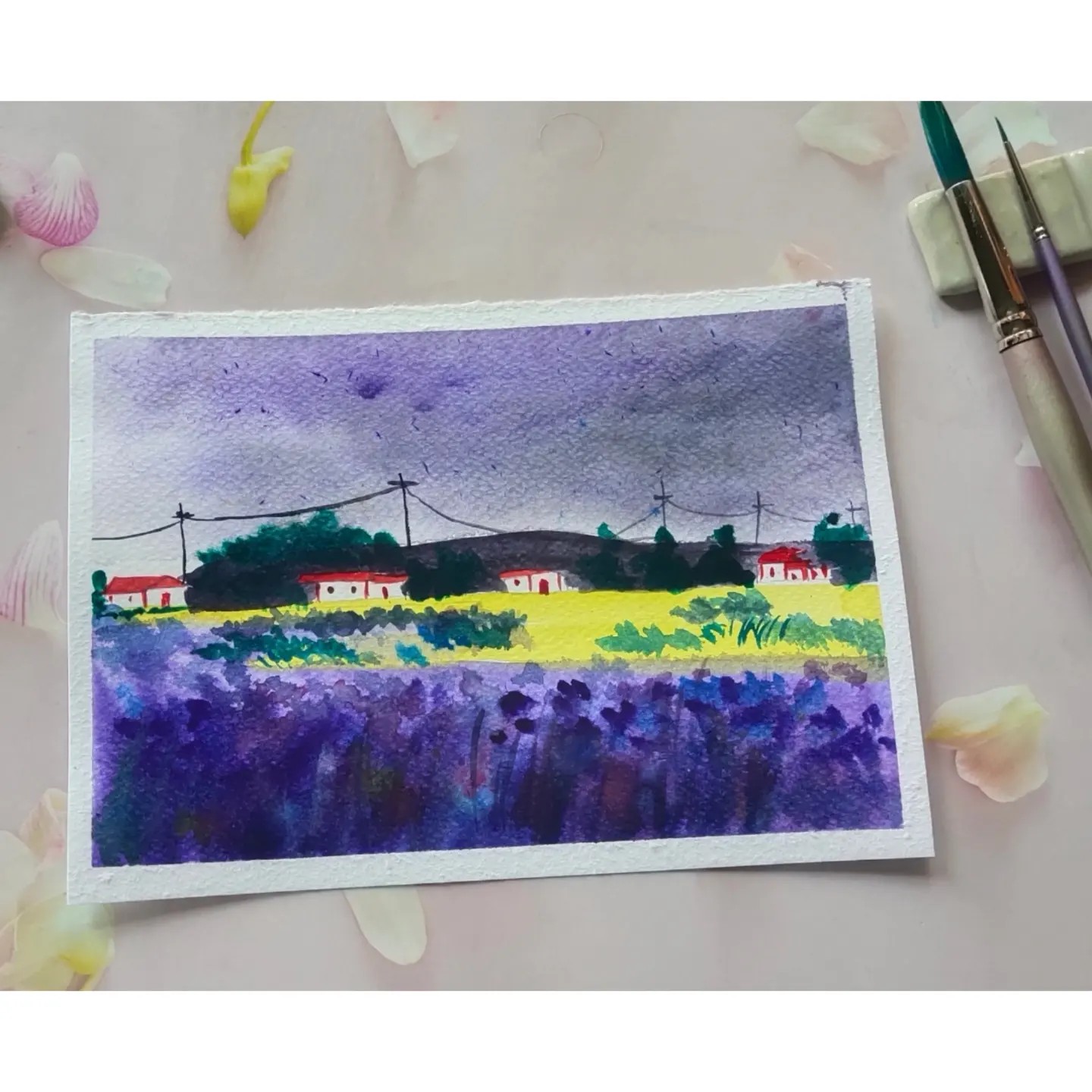 Granulating watercolor landscape - image 2 - student project