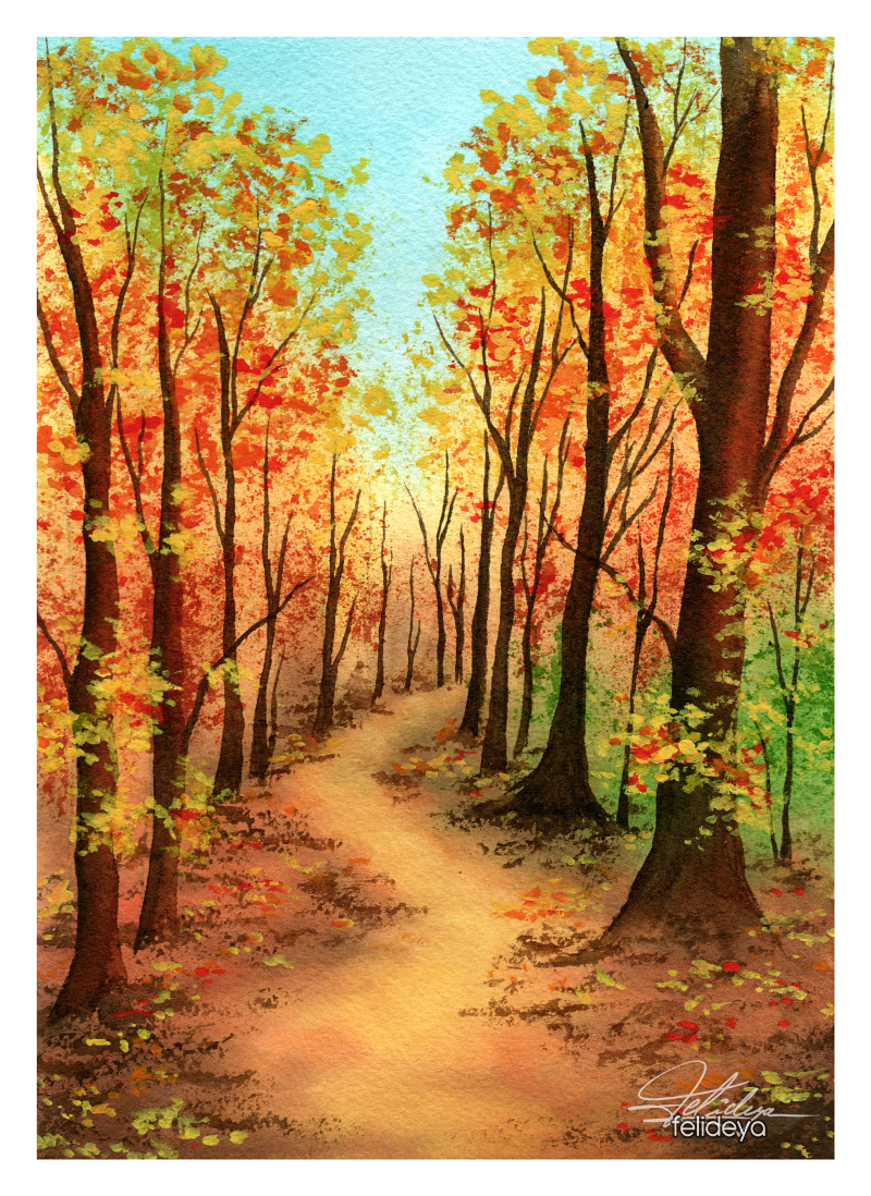 Autumn landscapes with watercolor - image 2 - student project