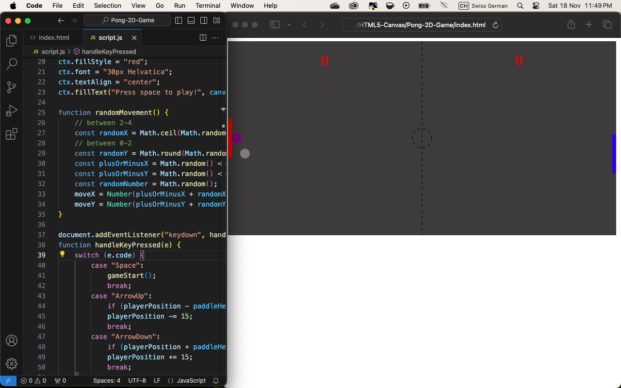 Pong-2D-Game with HTML Canvas - image 2 - student project