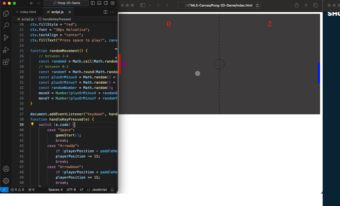 Pong-2D-Game with HTML Canvas - image 1 - student project
