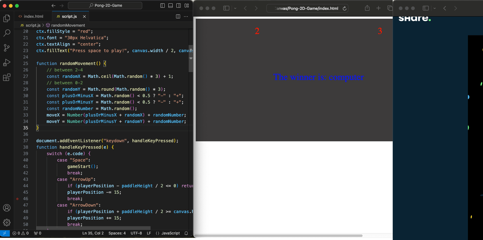 Pong-2D-Game with HTML Canvas - image 3 - student project