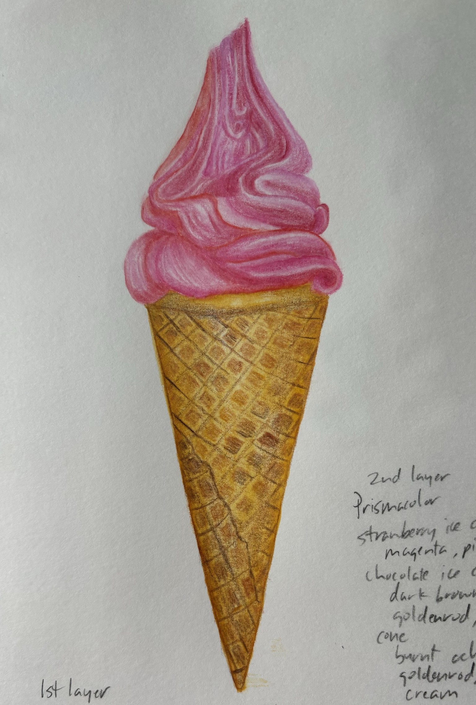 Colored pencil ice cream cone - image 1 - student project