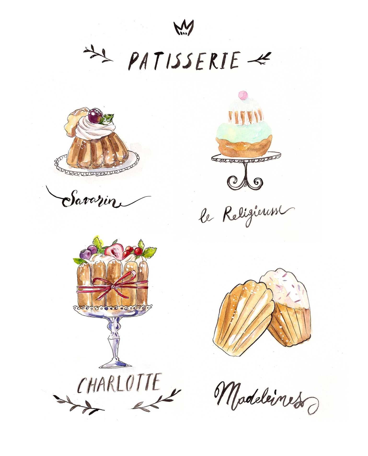 French Desserts in ink and watercolor Sample Project - image 1 - student project