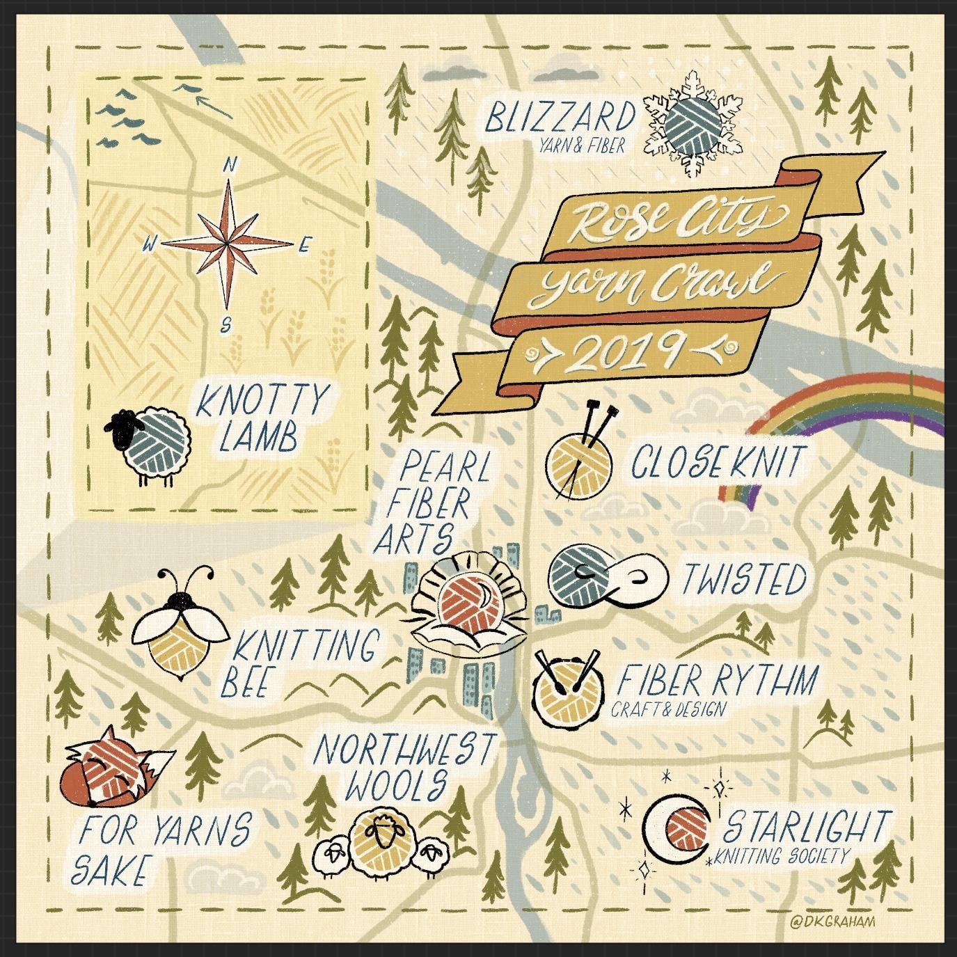 Illustrated map of the Rose City Yarn Crawl 2019 - image 1 - student project