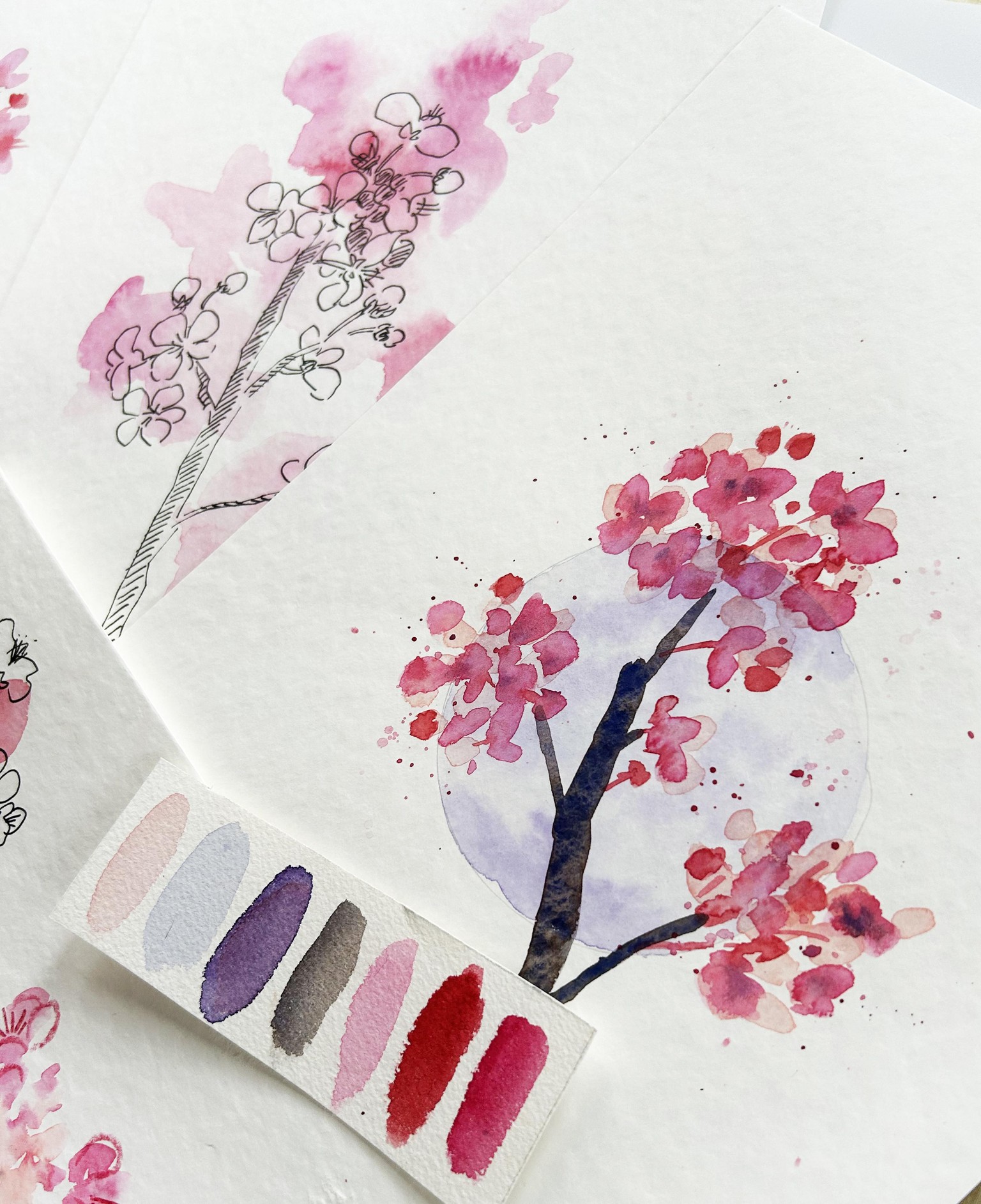 Watercolor Cherry Blossoms in Different Styles - image 1 - student project