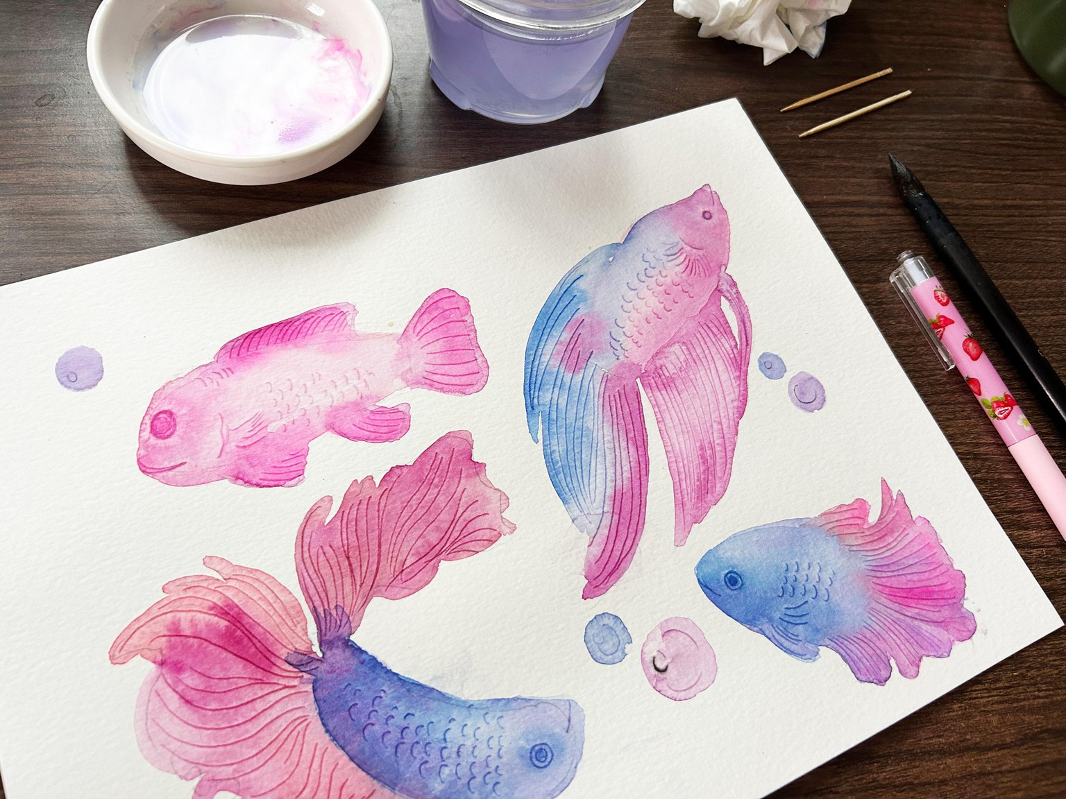 Vibrant Watercolor Fishes - image 1 - student project