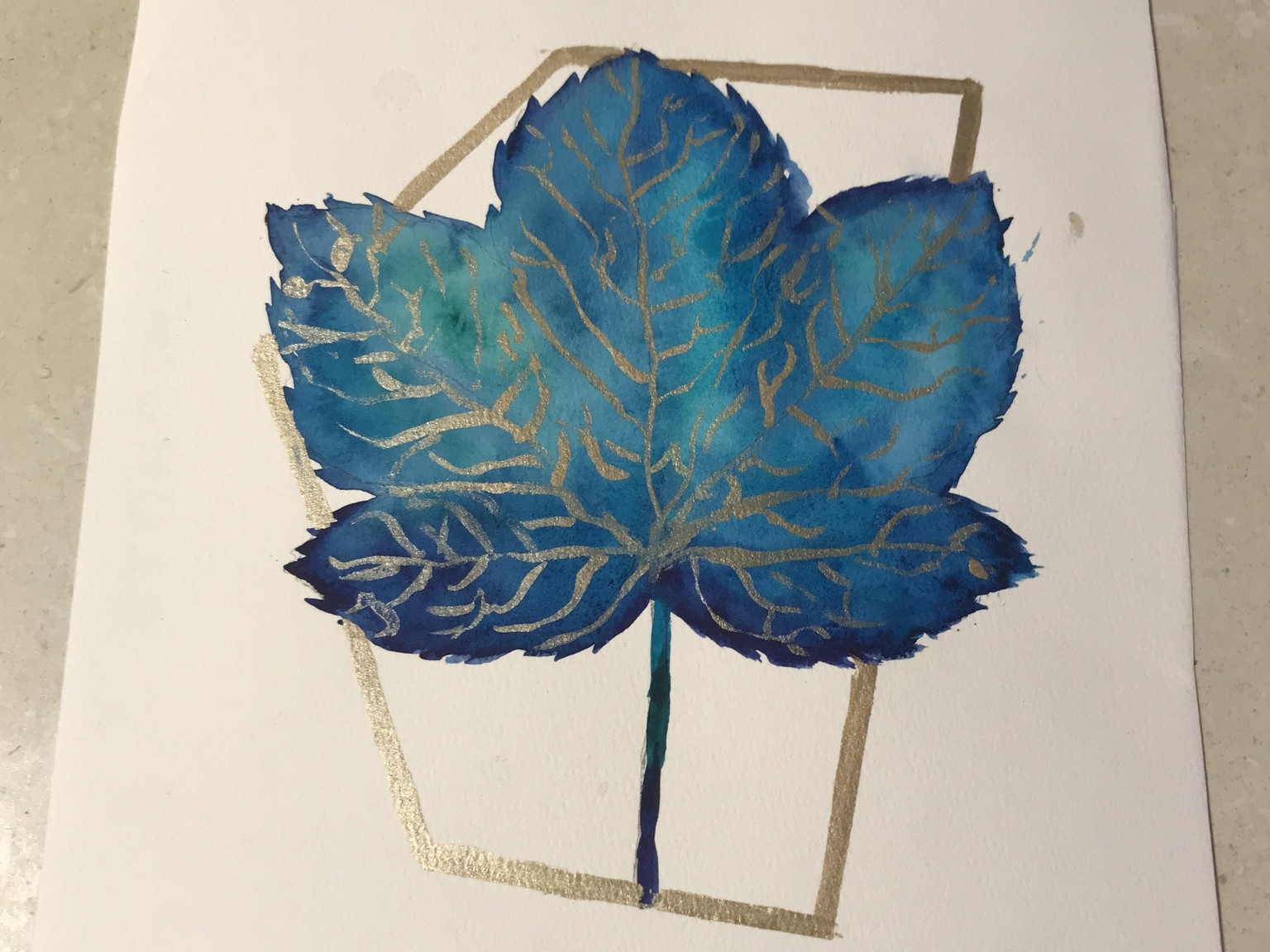 Watercolour Leaf with Gold - image 2 - student project