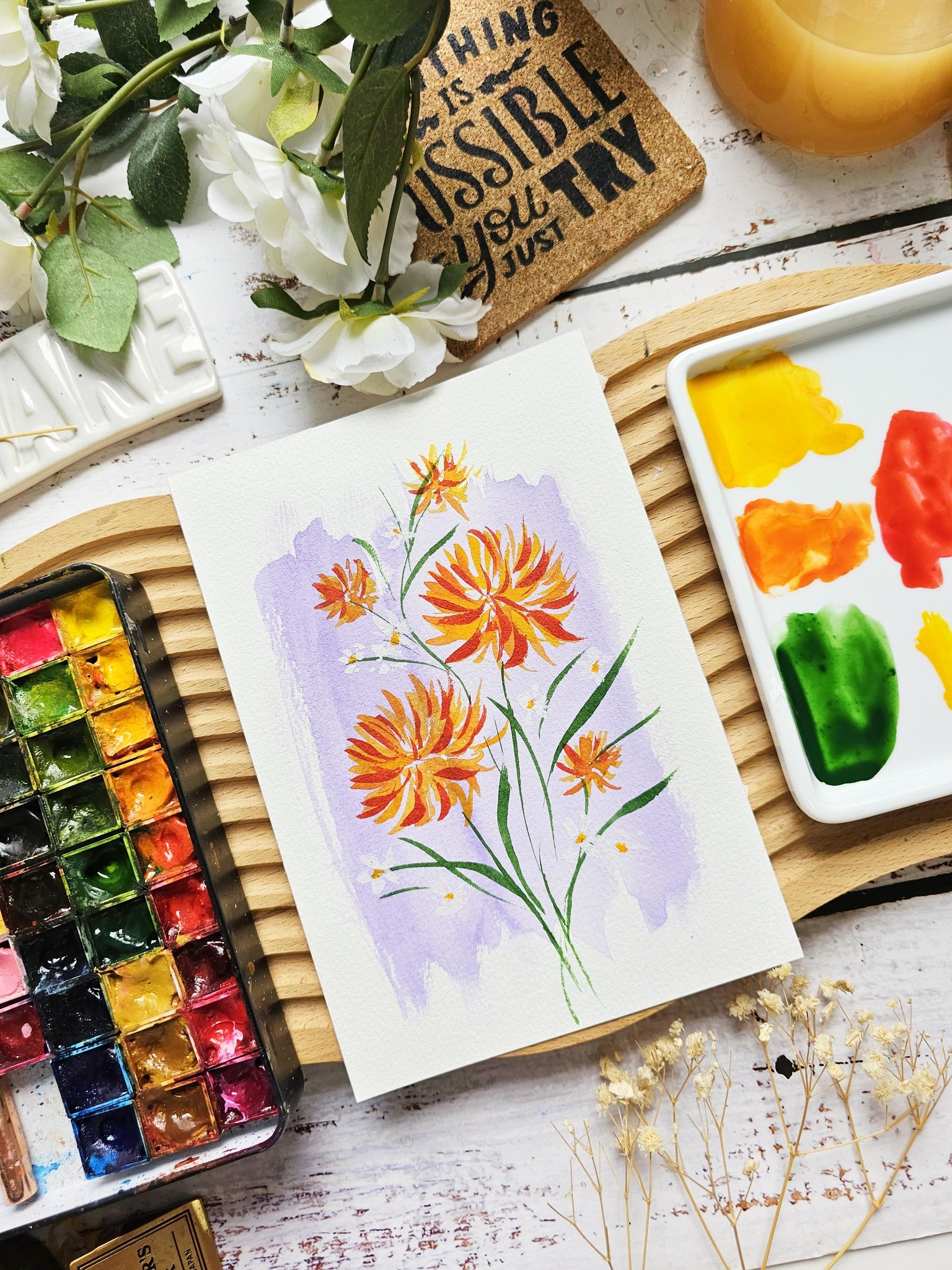 Mini Watercolor Flowers on Pastel Background - image 5 - student project