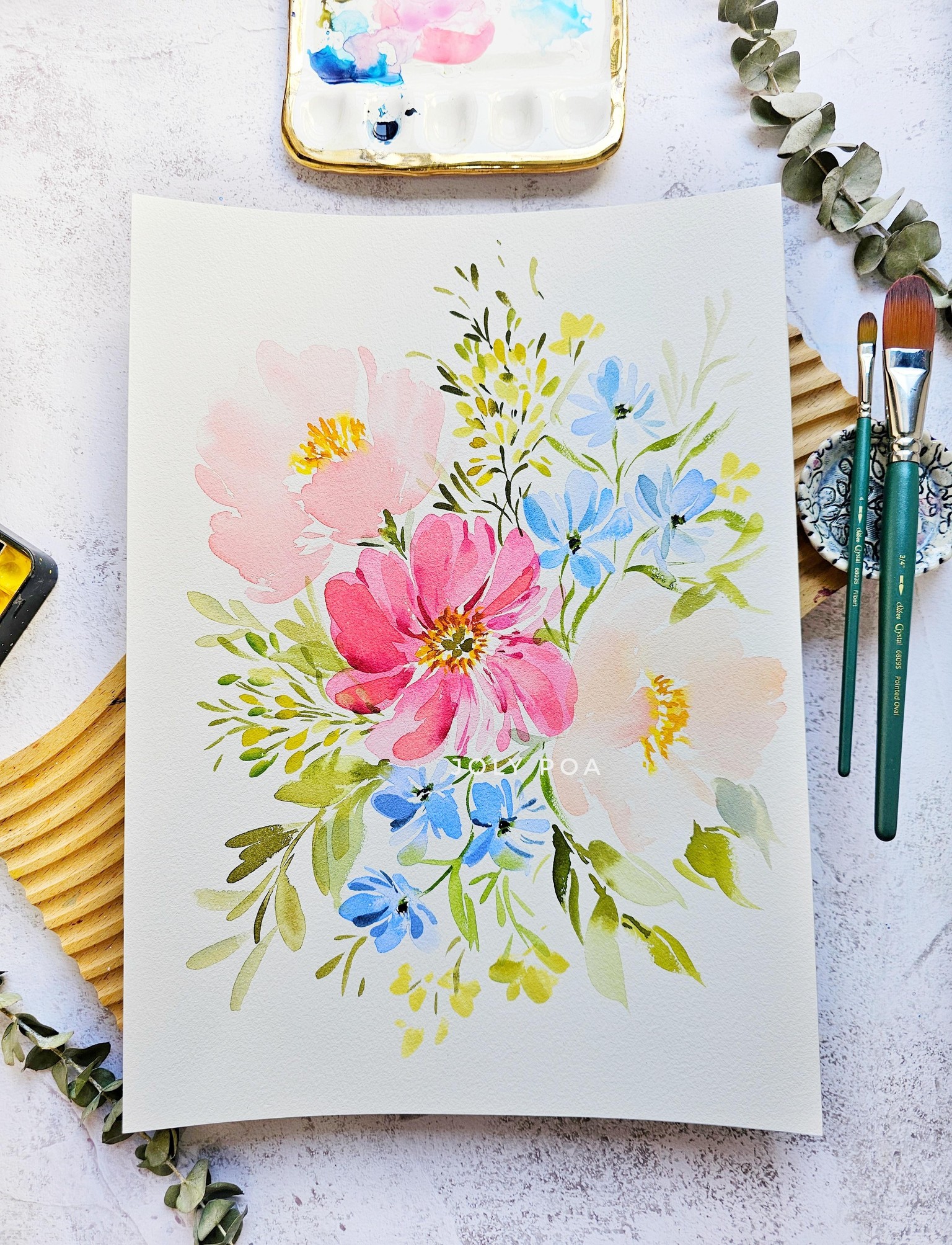 Watercolor Florals Using Filbert Brush - image 2 - student project
