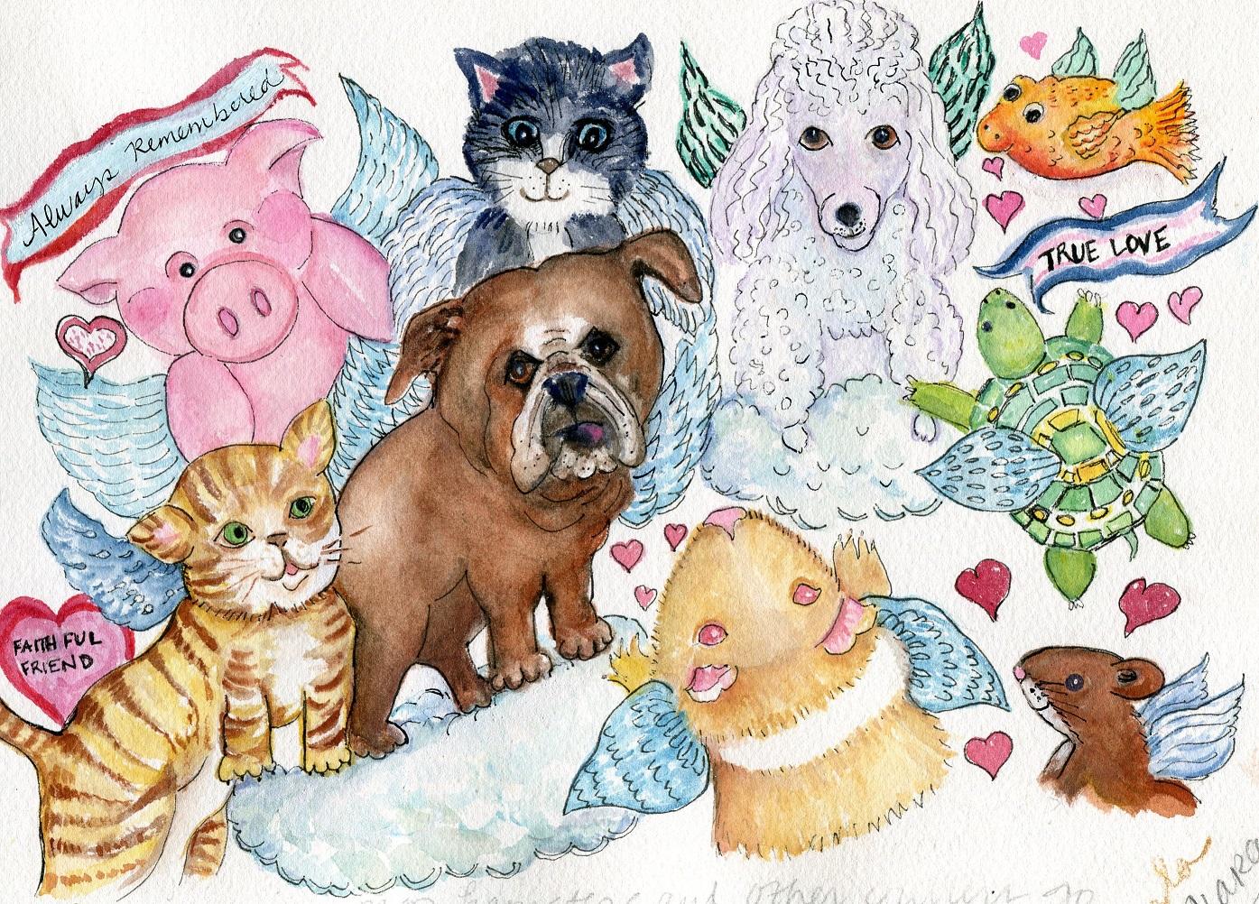 Painting with pen & ink for pet loss sympathy cards - image 2 - student project