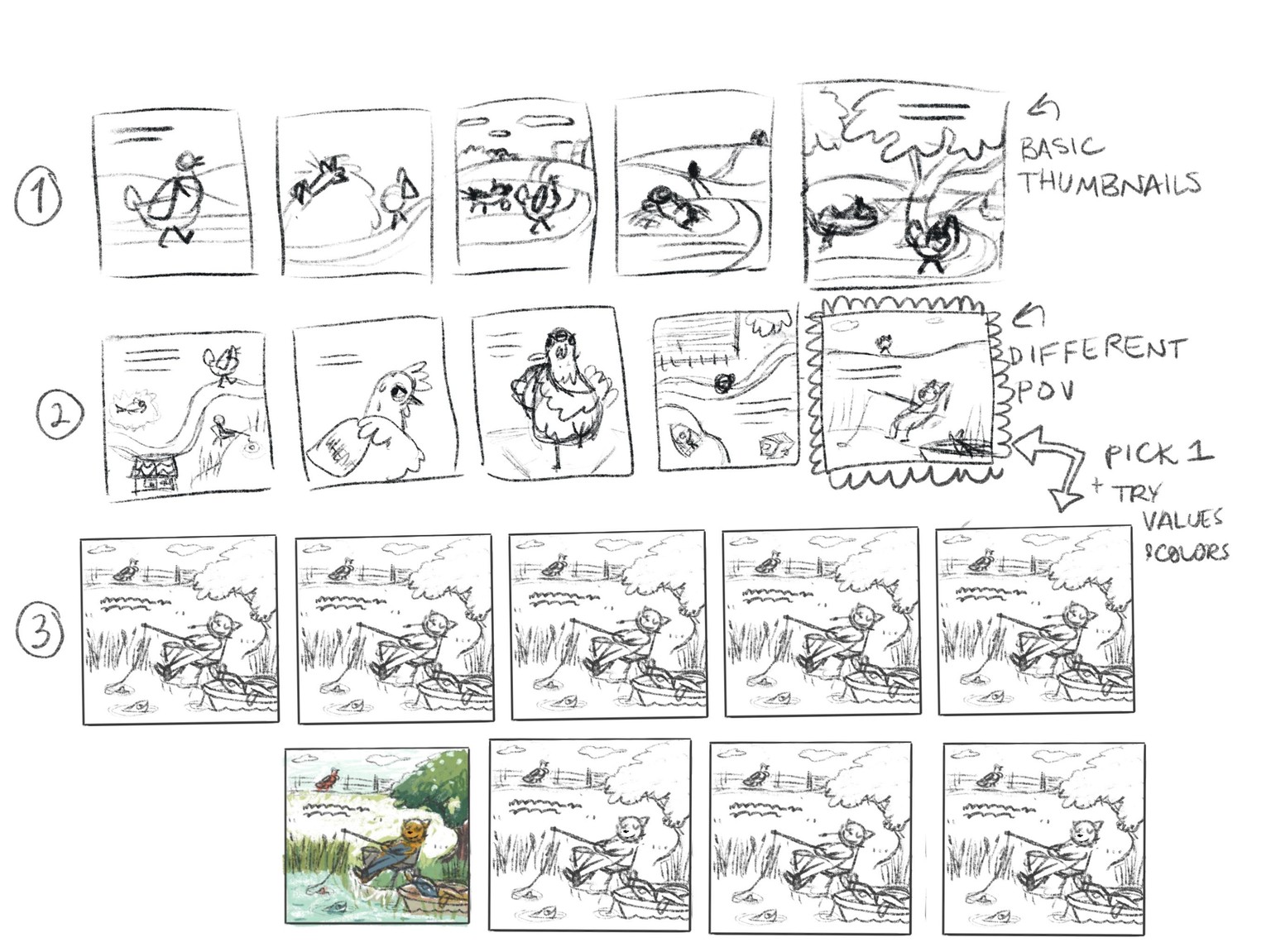 Thumbnail to final illustration - image 1 - student project