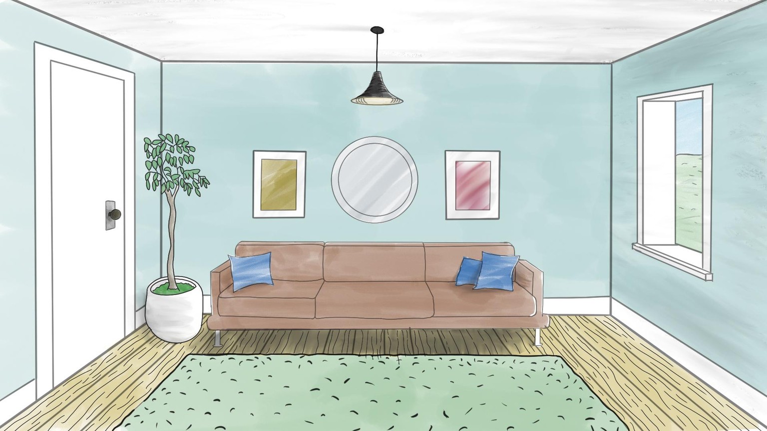 One Point Perspective Interior Sketch - image 5 - student project