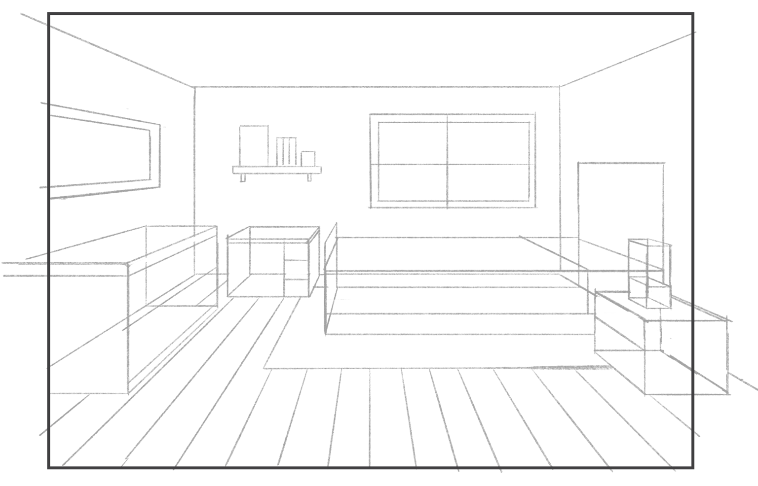One Point Perspective Interior Sketch - image 1 - student project