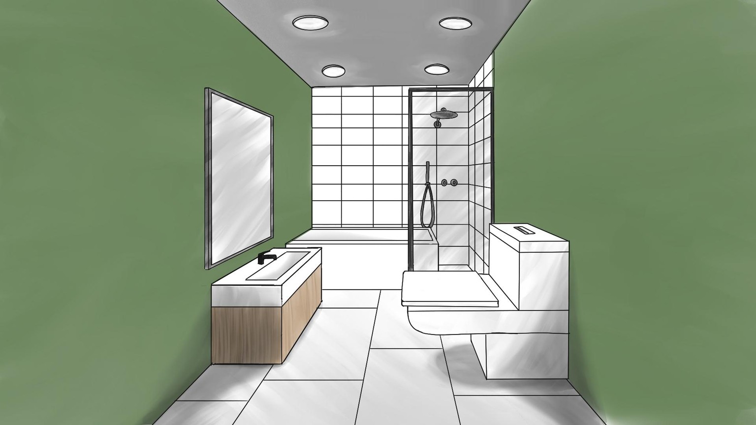 One Point Perspective Interior Sketch - image 4 - student project