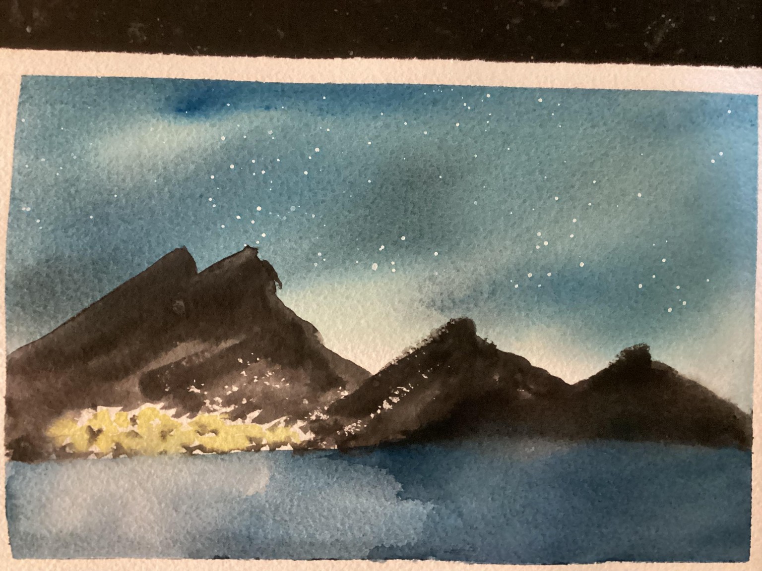 Magical northern lights watercolor painting, tutorial by Madeline Kerrii - image 1 - student project
