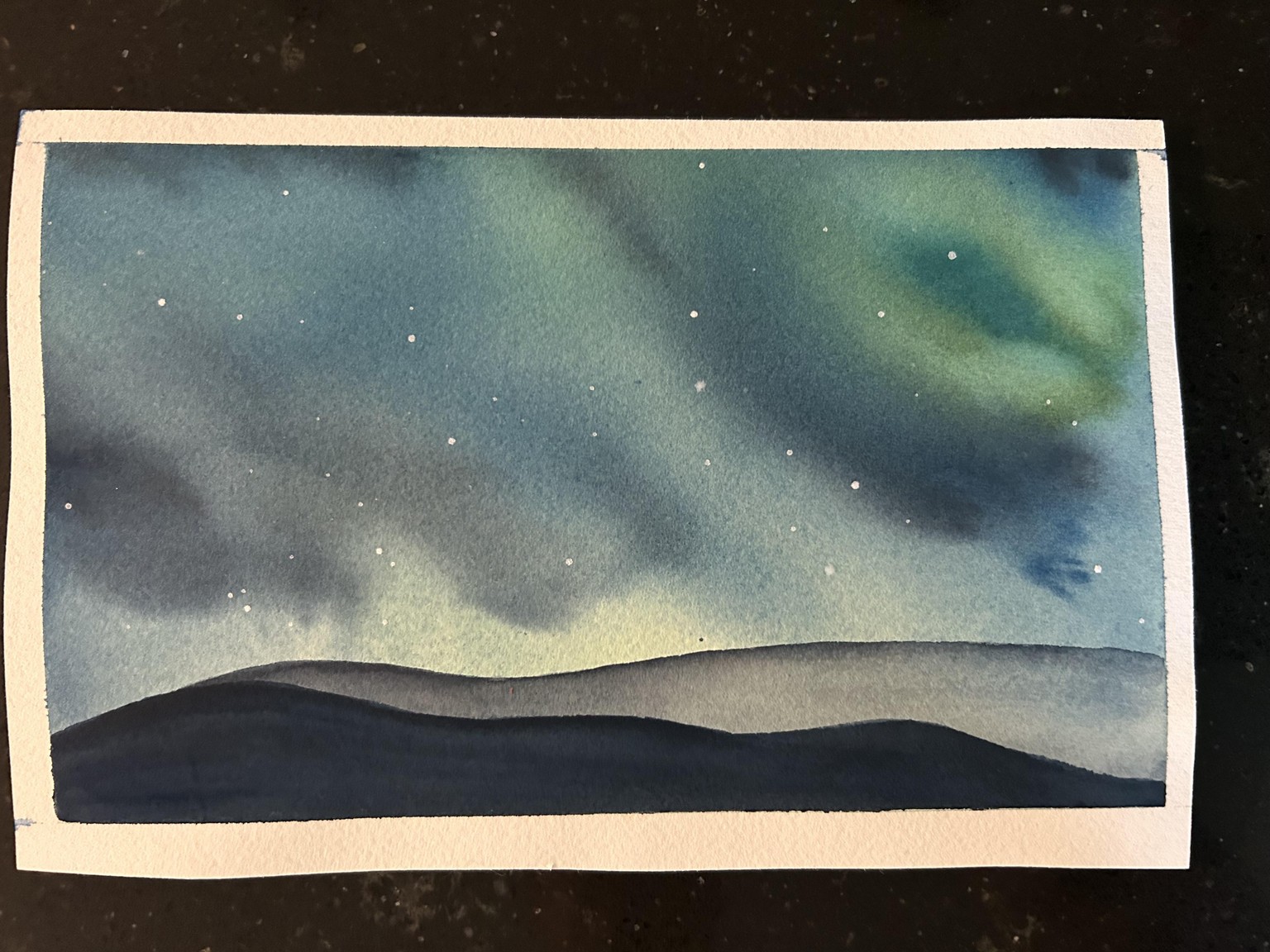 Magical northern lights watercolor painting, tutorial by Madeline Kerrii - image 2 - student project