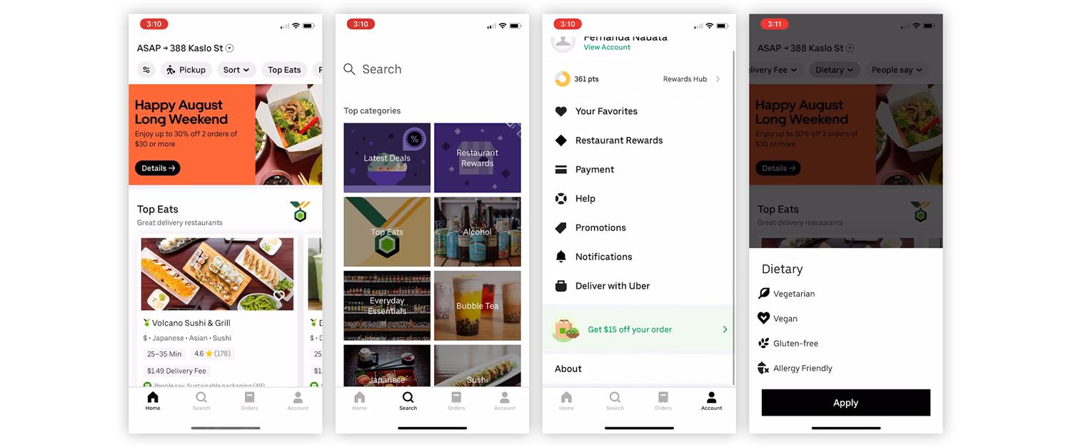 Uber Eats, a heuristic evaluation - image 2 - student project