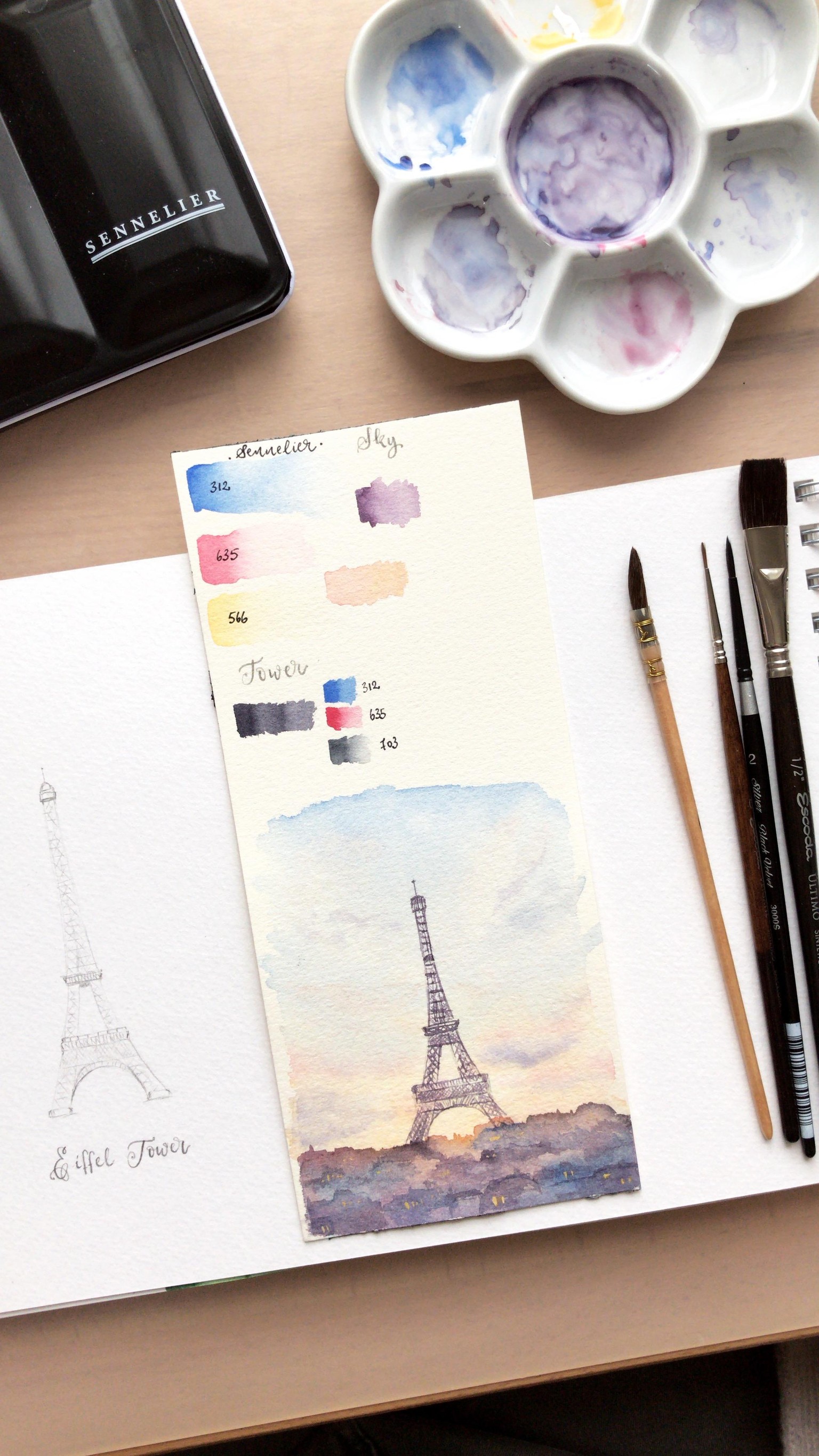 Watercolor Eiffel Tower - image 2 - student project