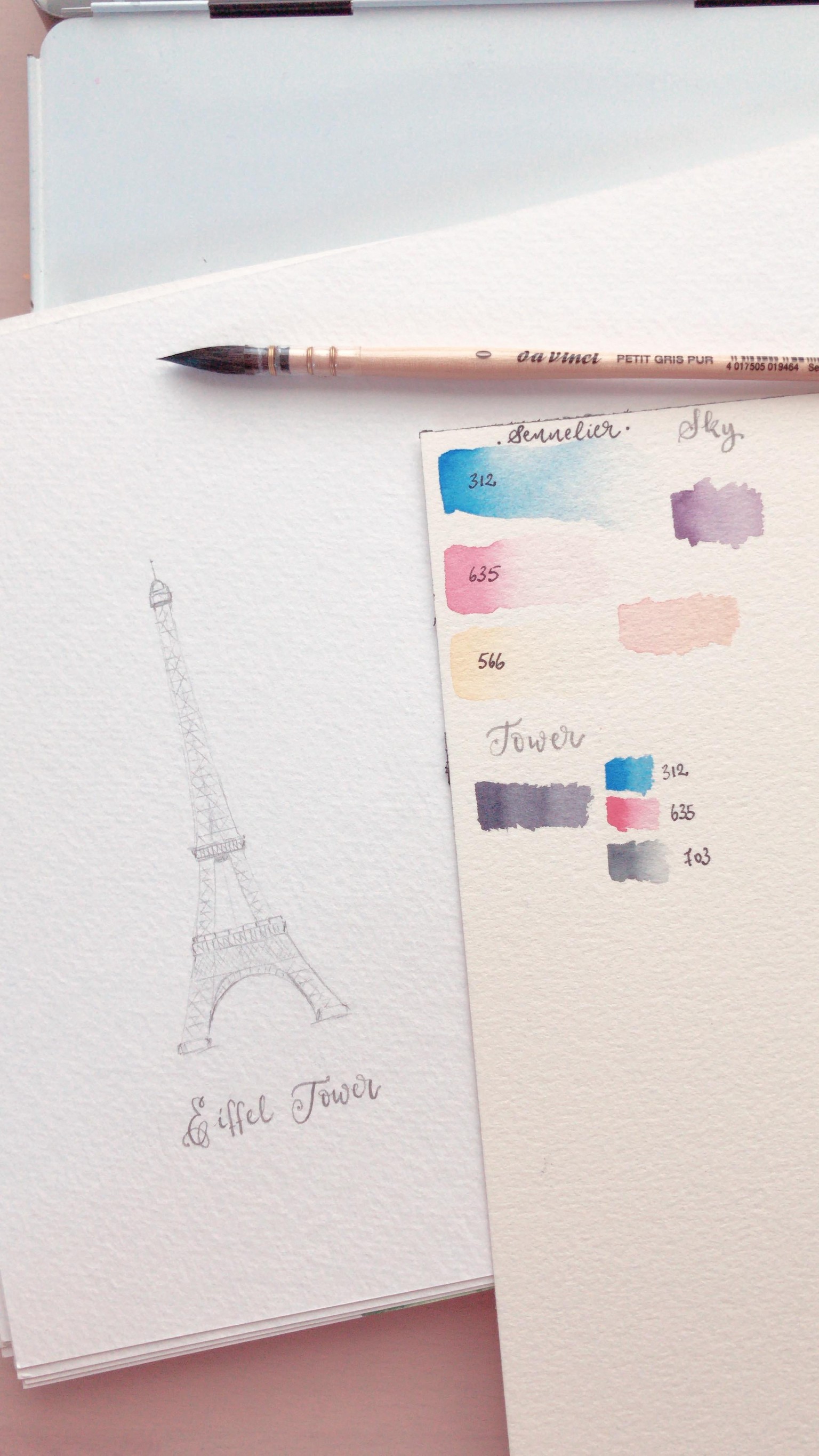 Watercolor Eiffel Tower - image 1 - student project