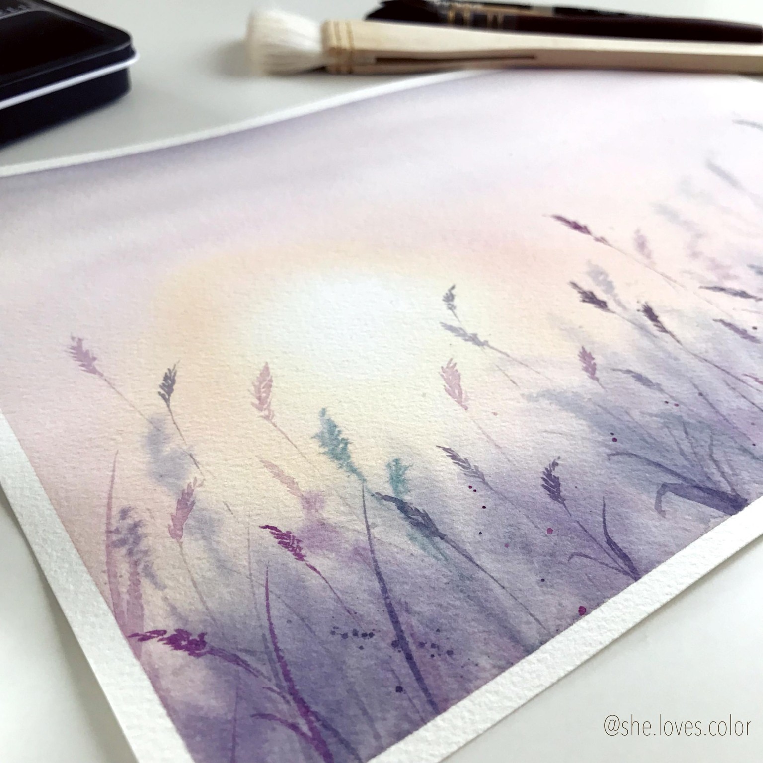 Watercolor sunset in the field - image 3 - student project