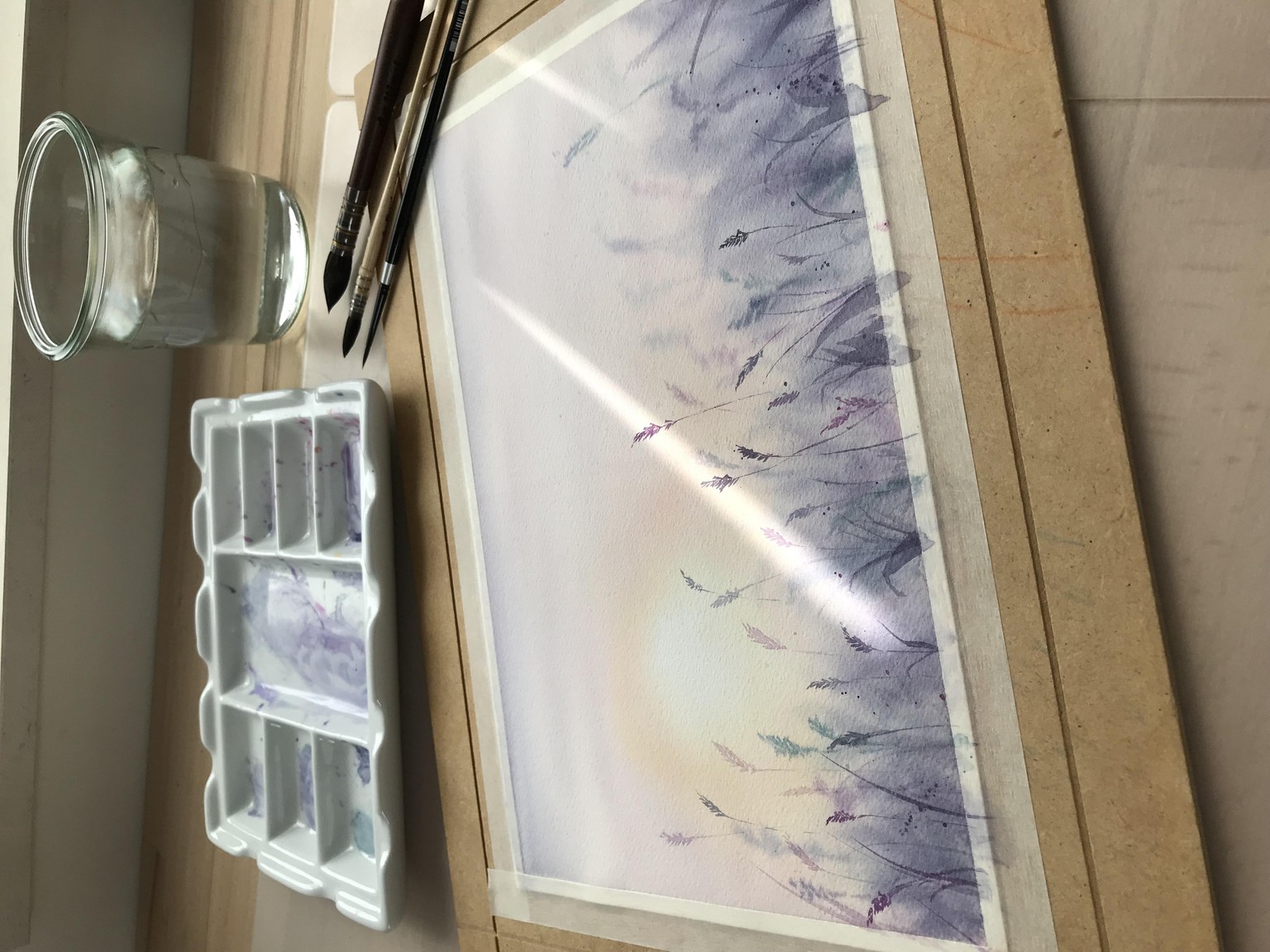Watercolor sunset in the field - image 1 - student project