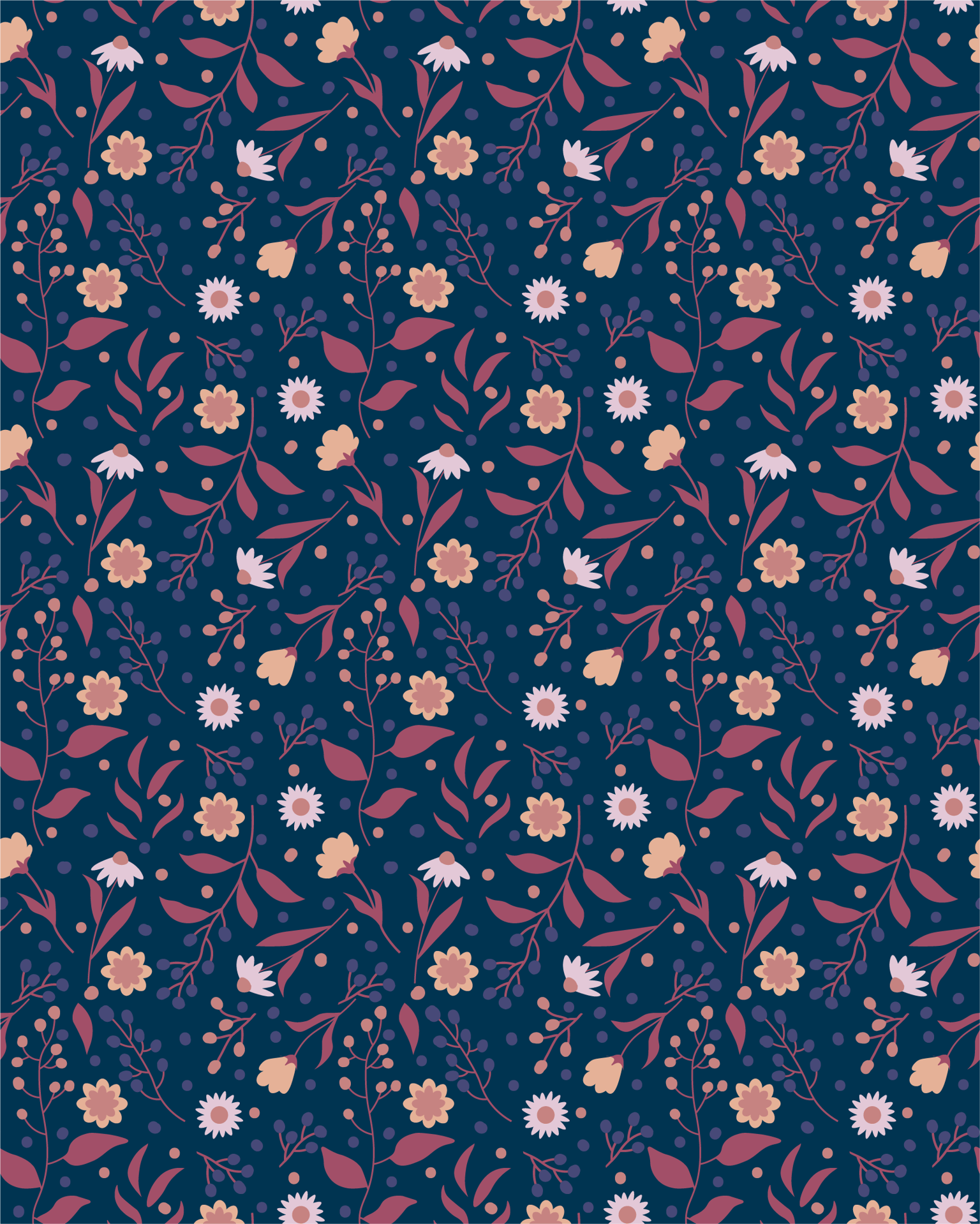 My first hand-drawn floral pattern - image 2 - student project