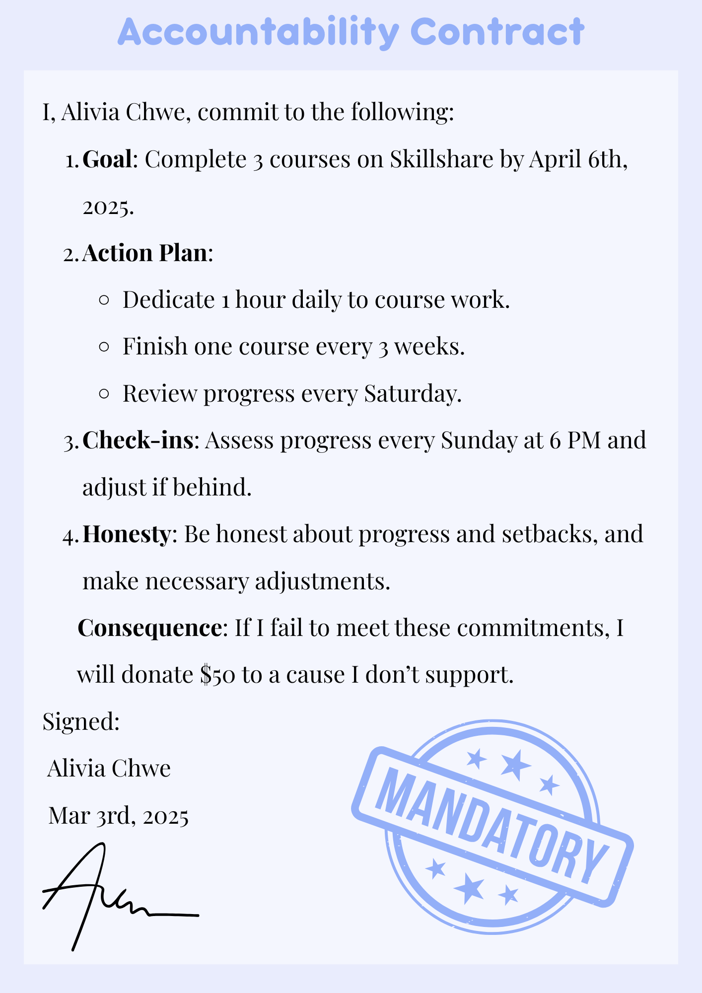 liv's essentials list & accountability contract - image 2 - student project