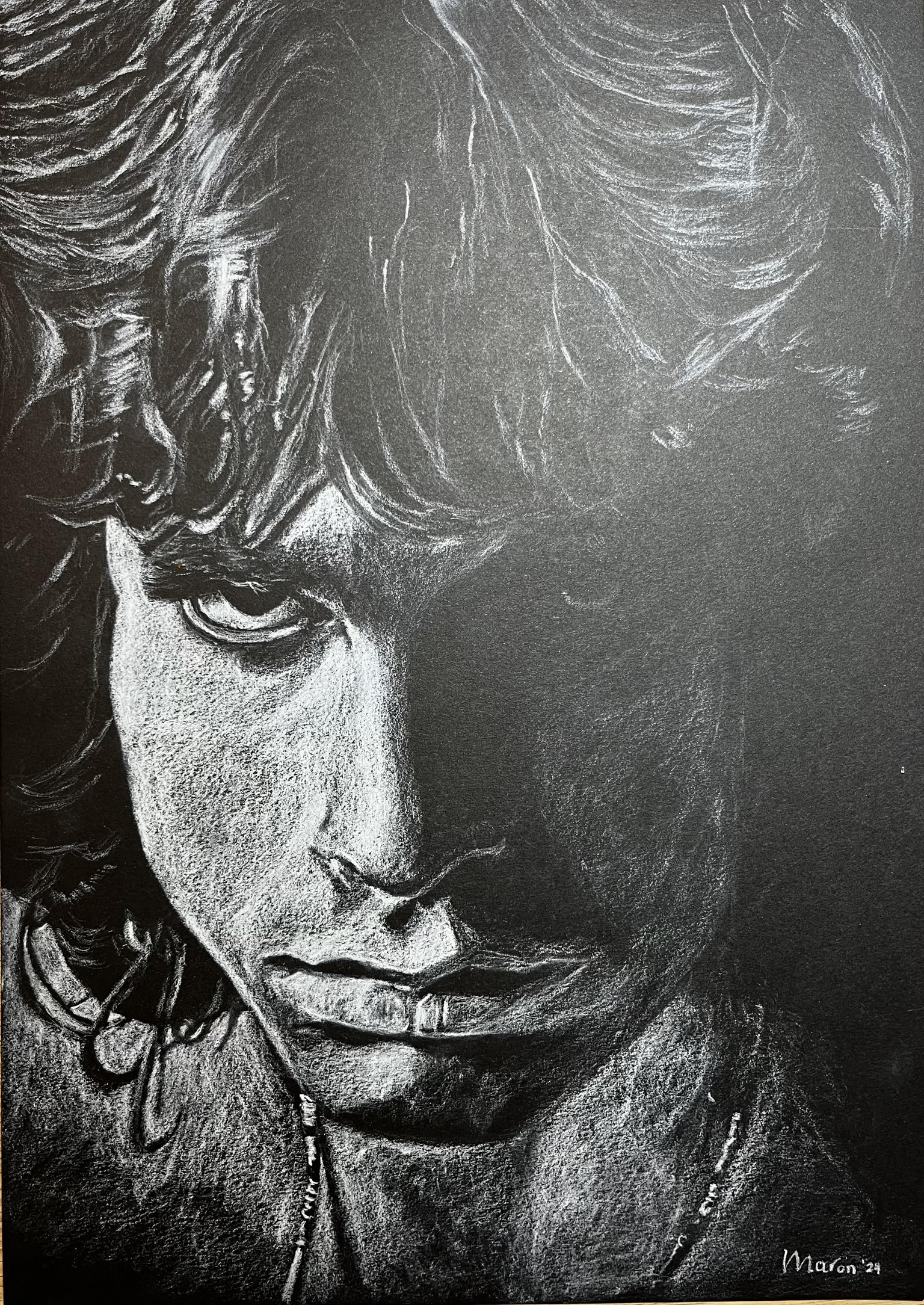 White charcoal portrait Jim Morrison - image 1 - student project