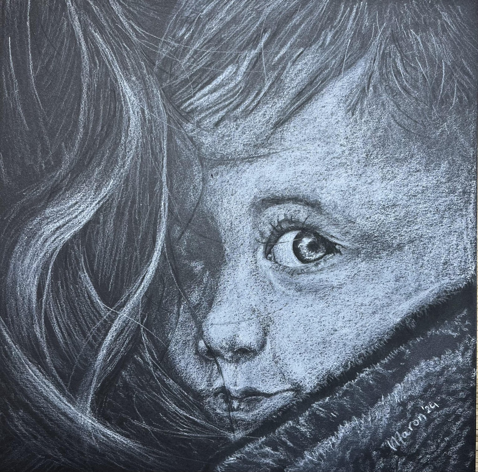 White charcoal portrait Jim Morrison - image 2 - student project