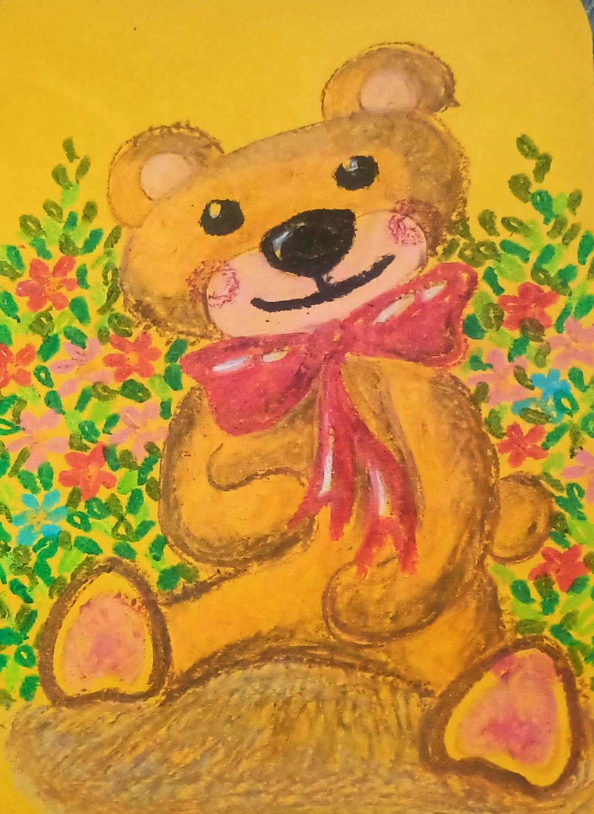 Oil pastel teddy bear - image 2 - student project