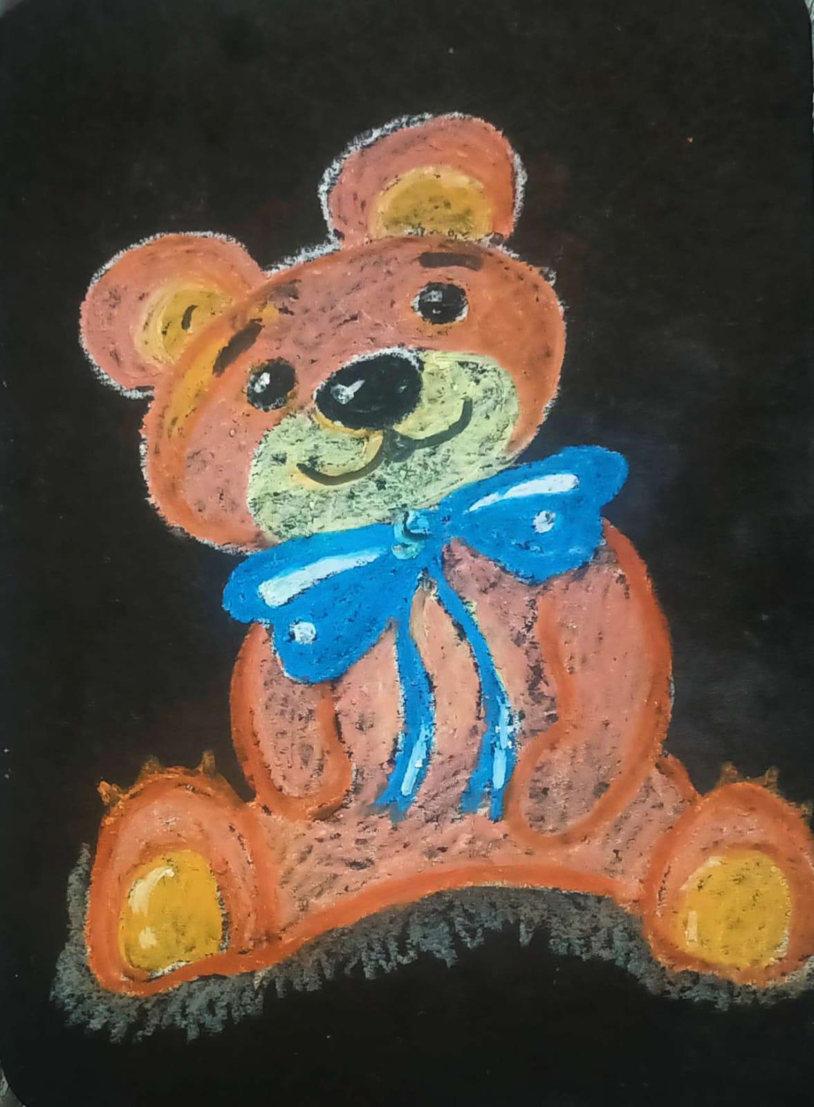 Oil pastel teddy bear - image 1 - student project