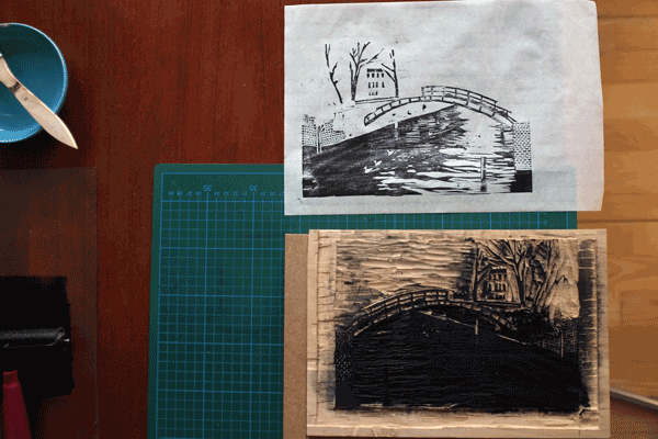 Berlin Landwehr Canal Woodcut (in progress) - image 3 - student project