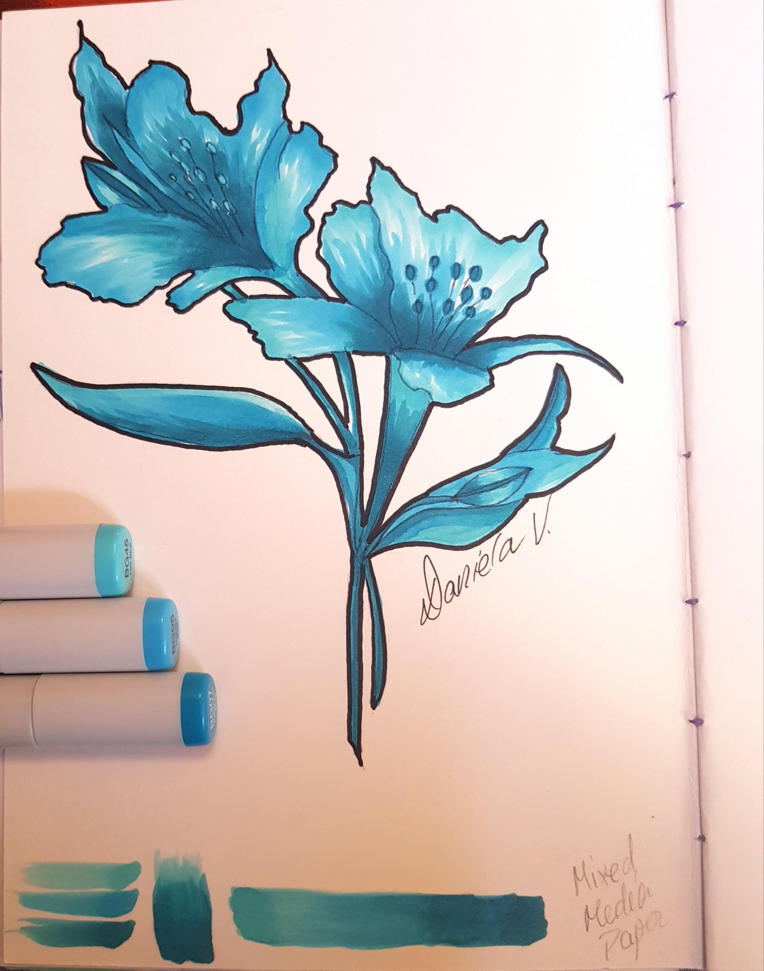 My 3-Marker Flower Illustration - image 1 - student project