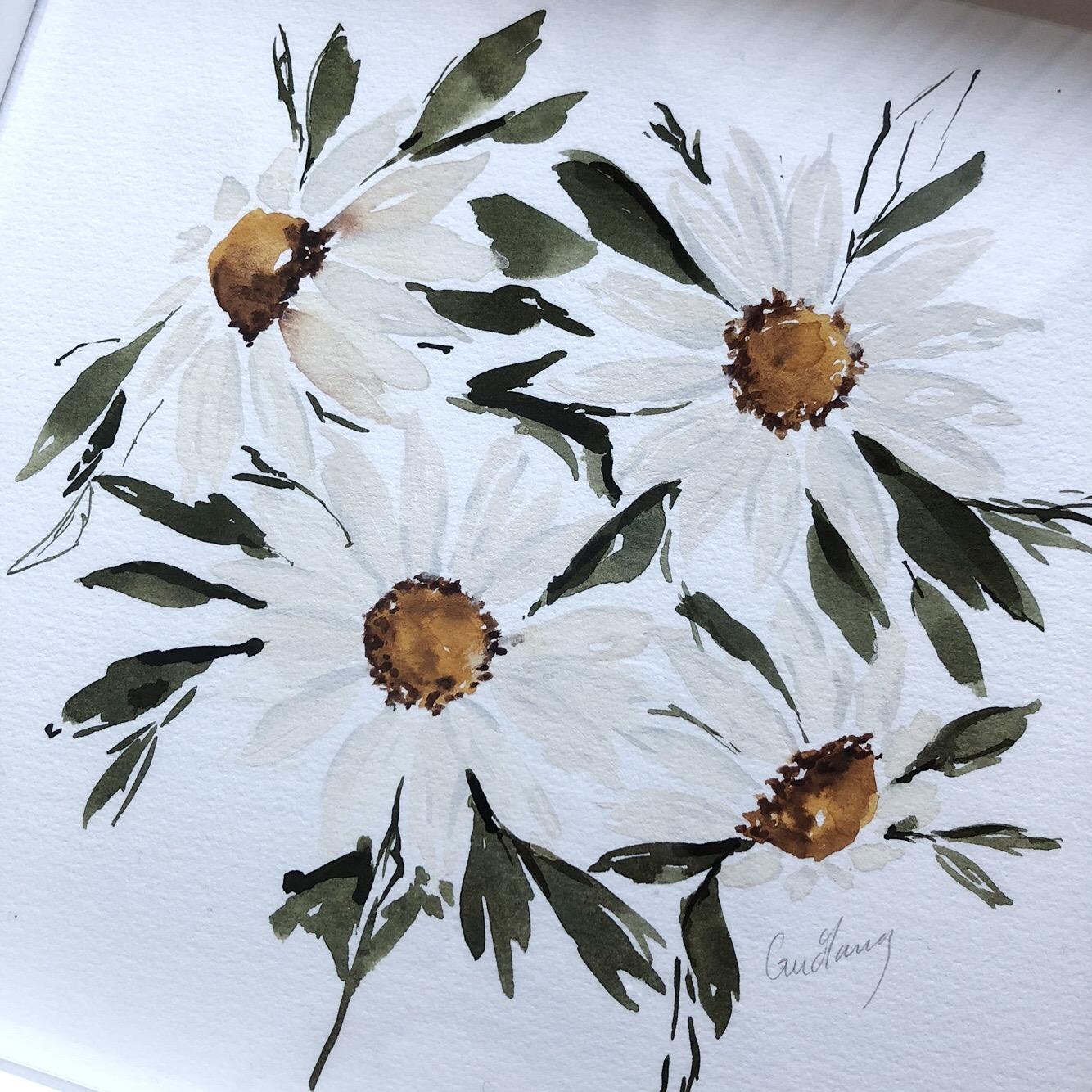 Loose watercolor daisies - image 2 - student project