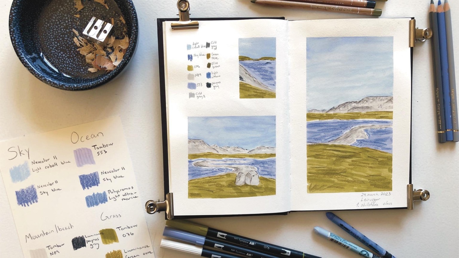 Mixed media landscape spread - image 1 - student project