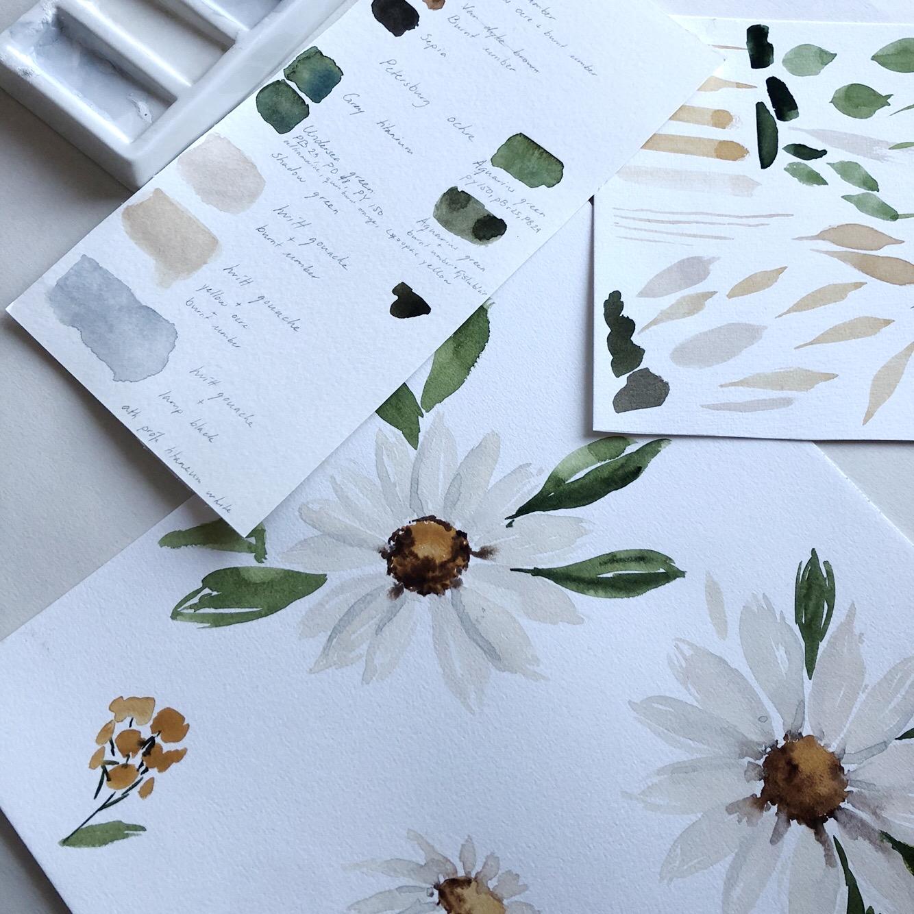 Loose watercolor daisies - image 1 - student project