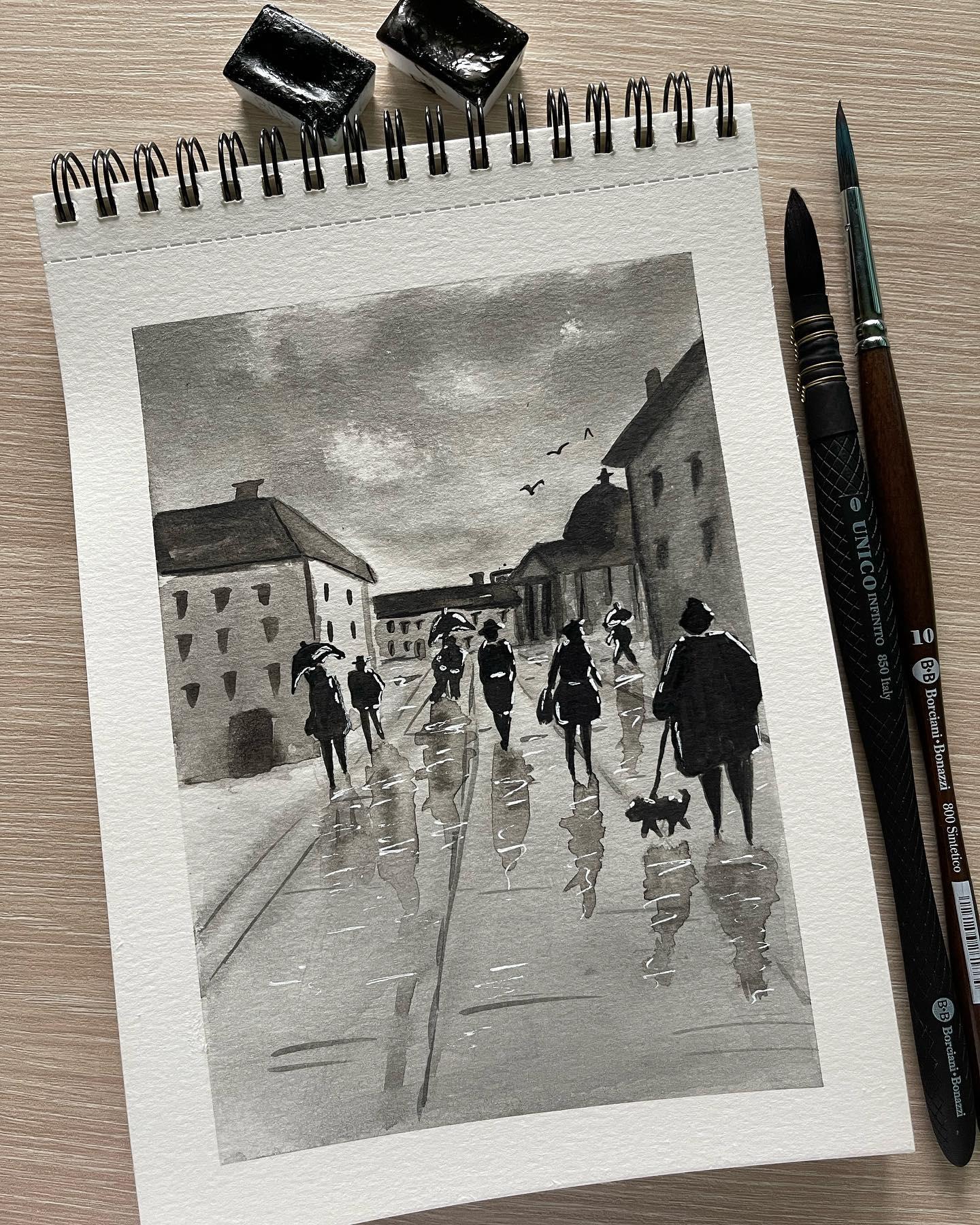 Monochrome Rainy Urban Scene - image 1 - student project