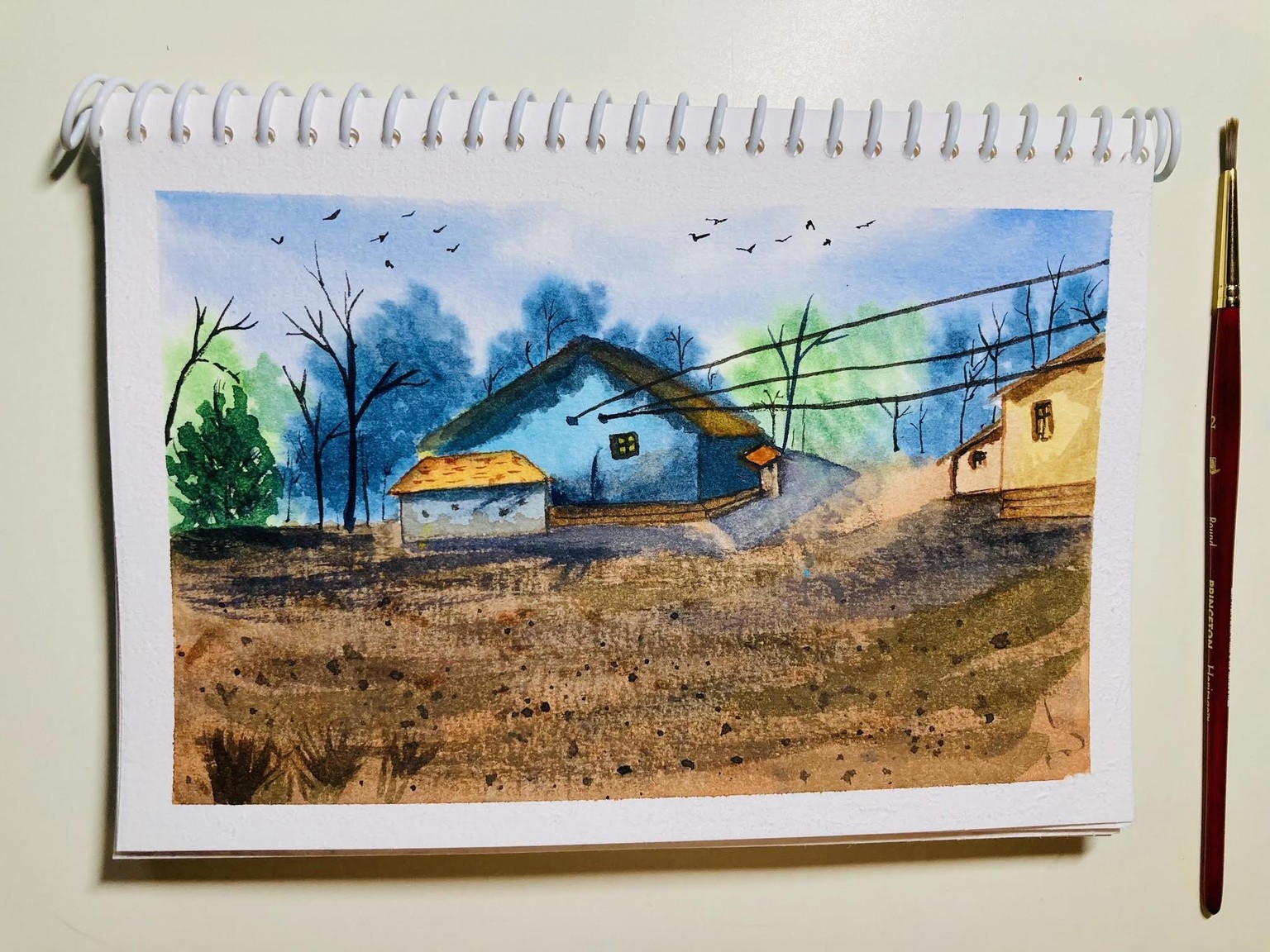 Village inspired watercolour painting - image 2 - student project