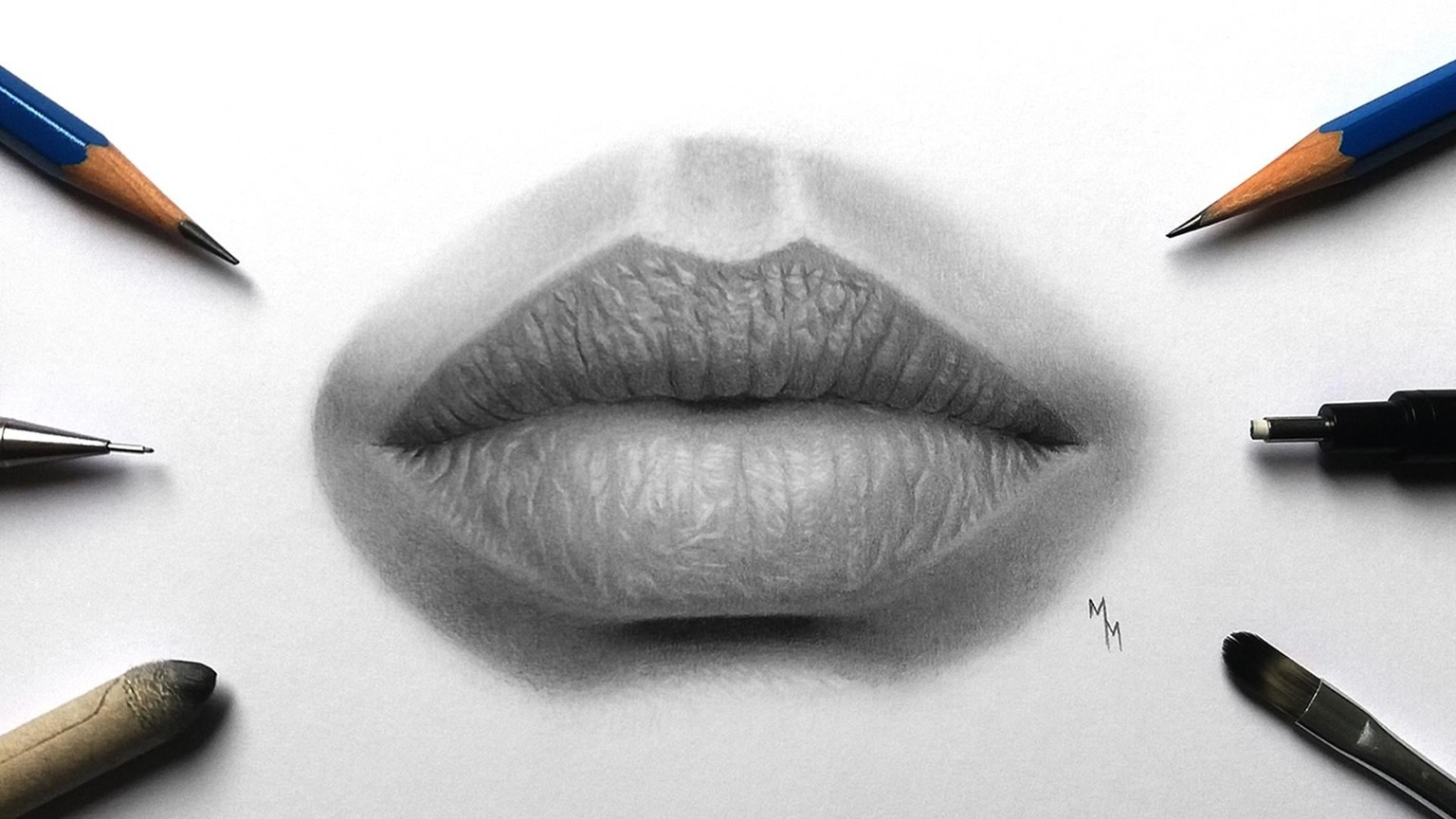 Realistic Mouth in graphite - image 1 - student project