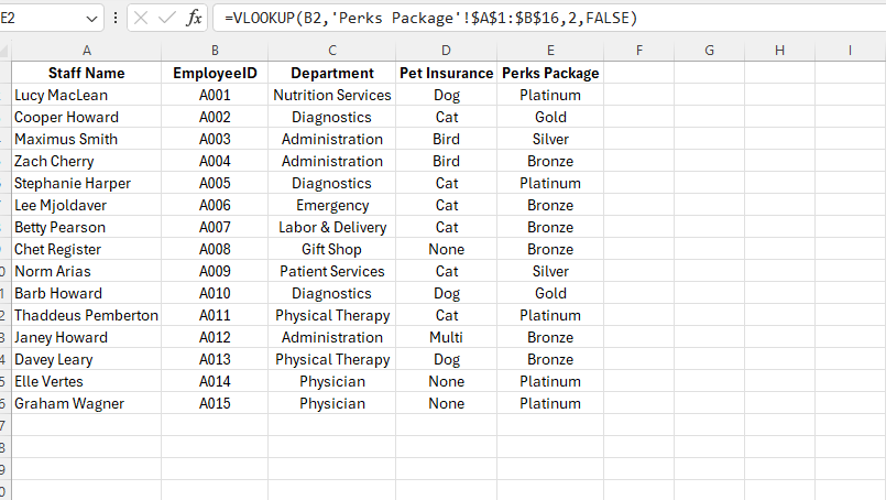 VLookup for Benefits Department - image 2 - student project