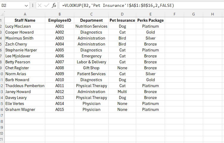 VLookup for Benefits Department - image 1 - student project