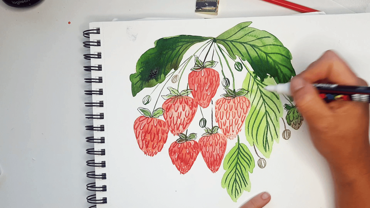 Watercolor strawberries - image 2 - student project
