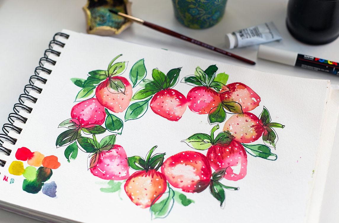 Watercolor strawberries - image 1 - student project