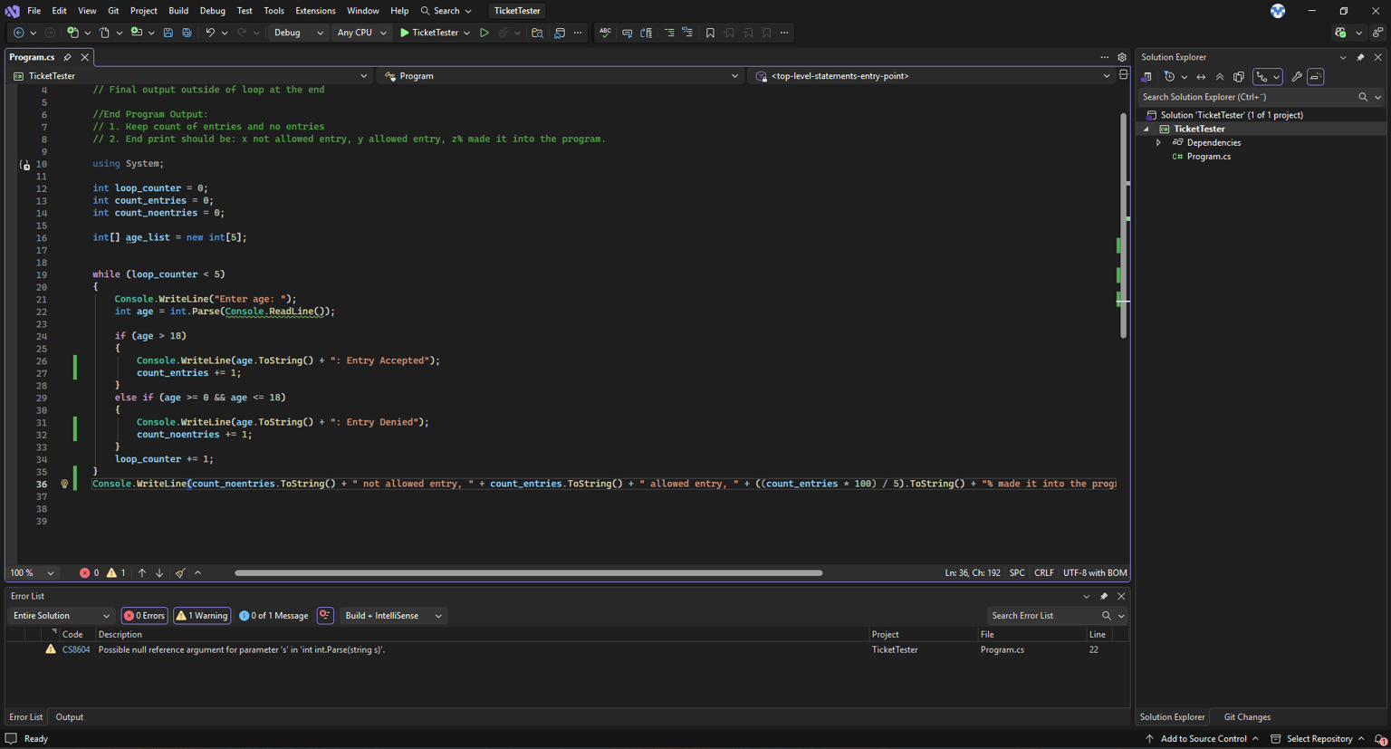C# TicketTester Project - image 1 - student project