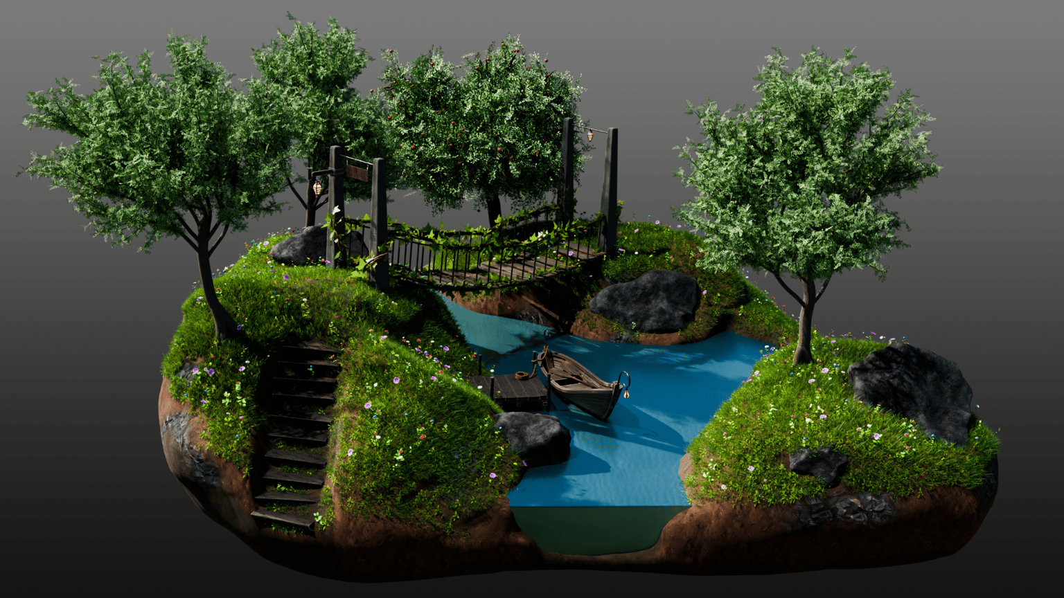 My Fantasy River 3D Diorama Boat Scene in Blender - image 1 - student project