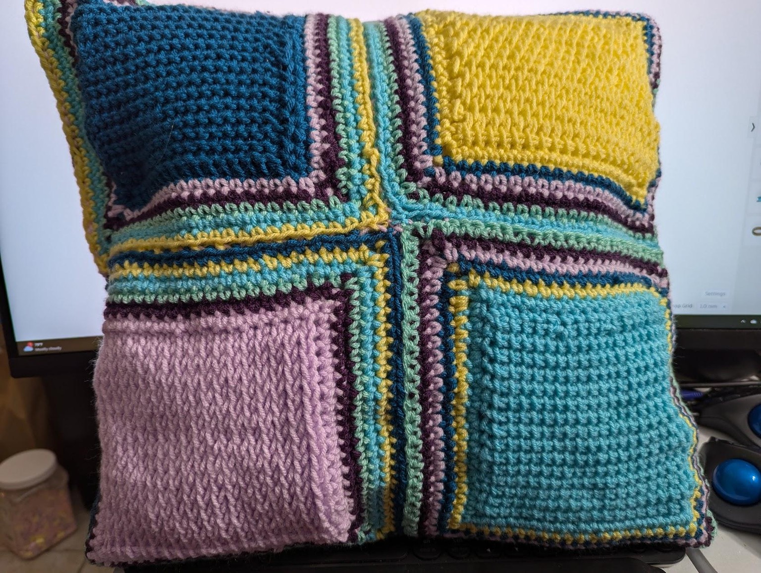 Tunisian Pillow w Leftover Yarn - image 1 - student project